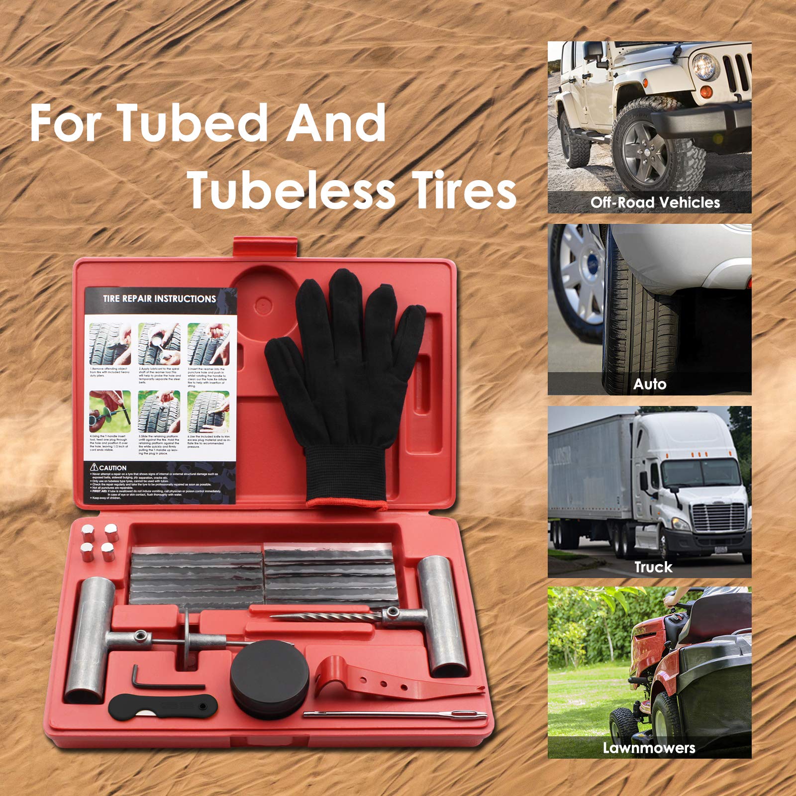 Handfly Tire Repair Kit, 34Pcs Heavy Duty Tire Plug Kit, Universal Tire Repair Tool Kit To Fix Punctures And Plug Flats Tire Patch Kit For Car, Motorcycle, Truck, Tractor, Trailer, Arb, Atv, Rv, Suv