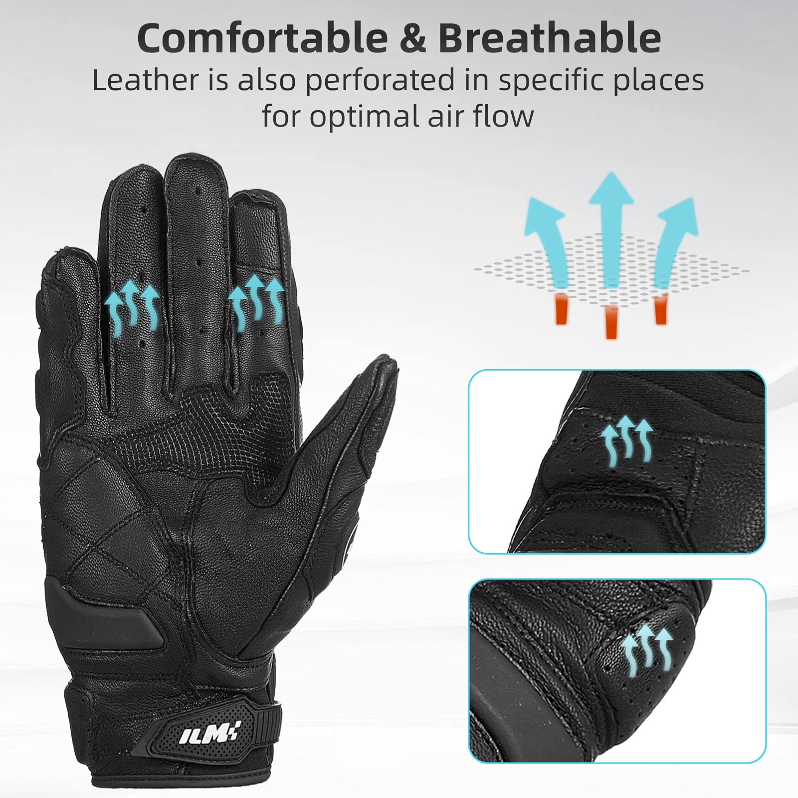 Ilm Air Flow Leather Motorcycle Gloves Touchscreen For Men And Women Model-Grc01 (Xxl, Black)