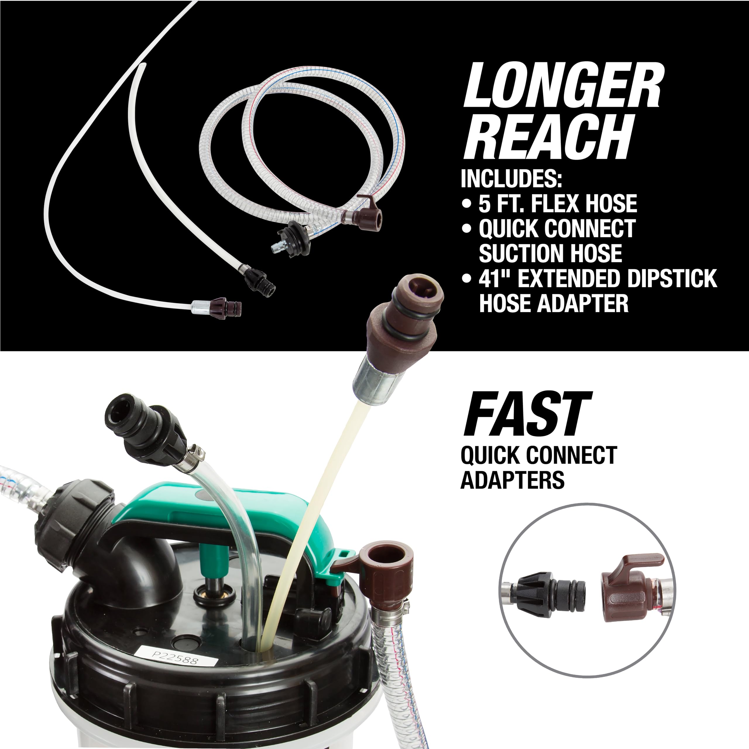 OEMTOOLS 24937 6-Liter Pneumatic/ Manual Fluid Pump Extractor, 5ft Main Suction Hose, Oversized Pumping Handle, Leak Proof, For Automotive Oil Change