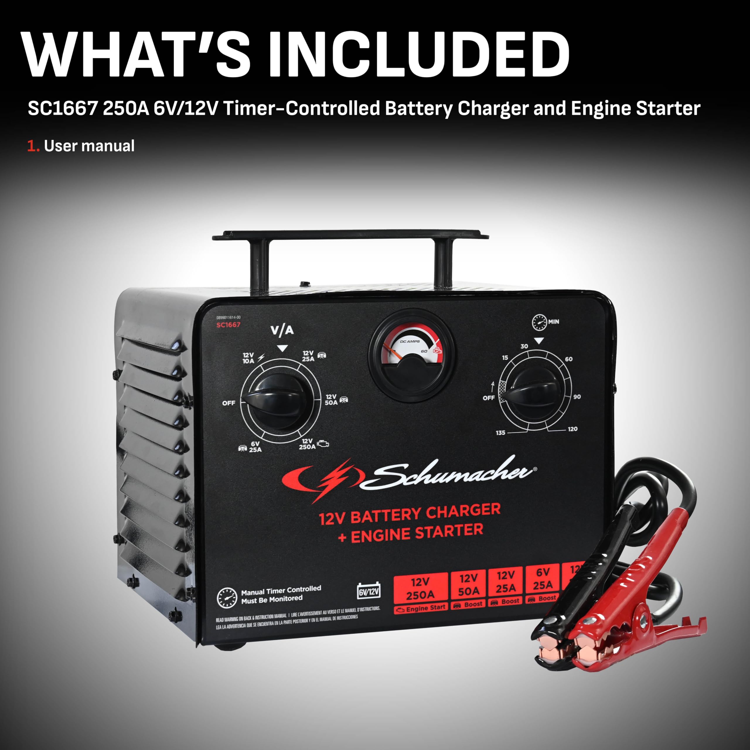 Schumacher Electric 6V/12V Time Controlled Battery Charger & Engine Starter - Precision Controlled Charger with 135-minute Timer