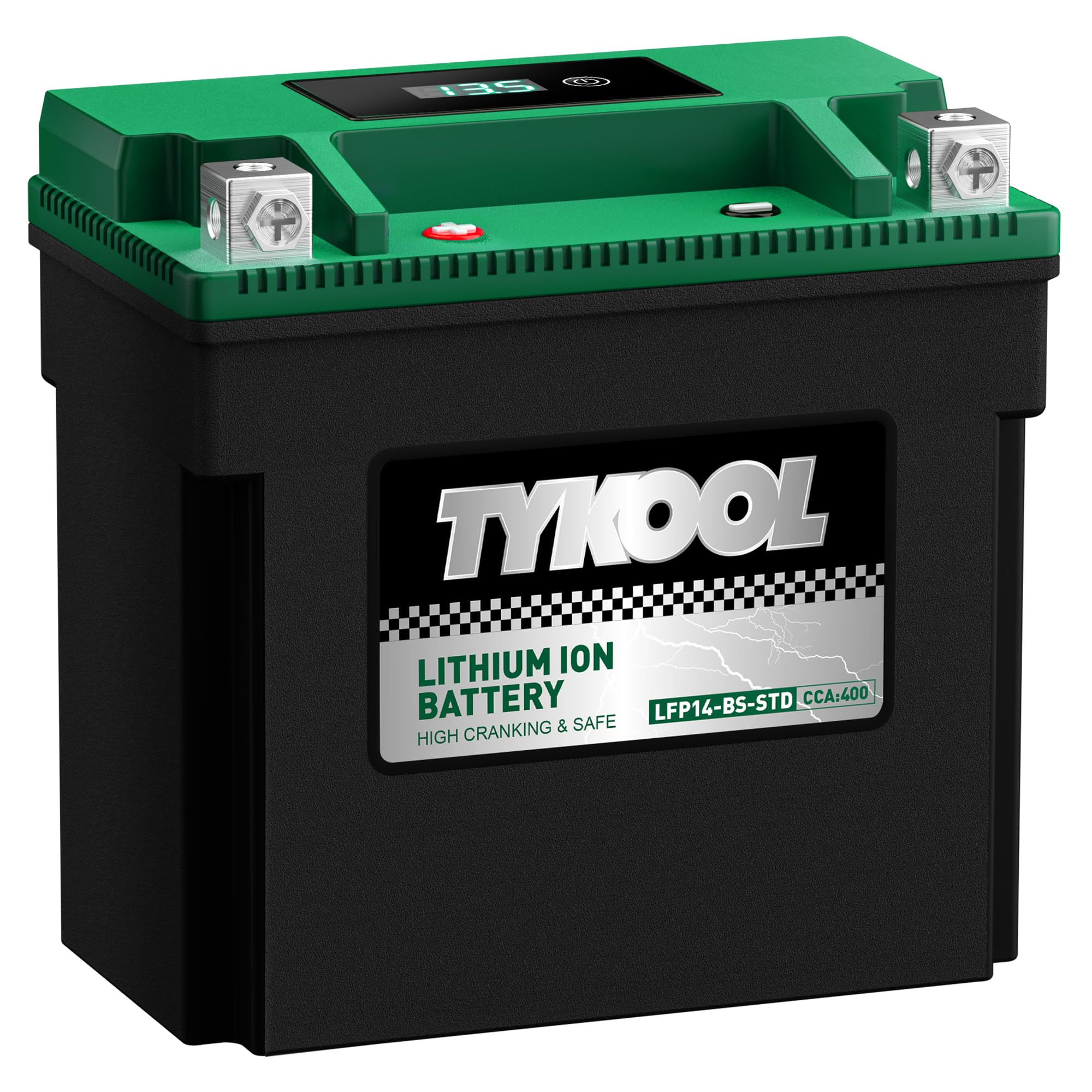 TYKOOL YTX14-BS-STD 400 CCA,Lithium LiFePO4 12v Motorcycle Battery,ATV Battery,2X Cranking Amps,Digital Readout for SOC,Comptita