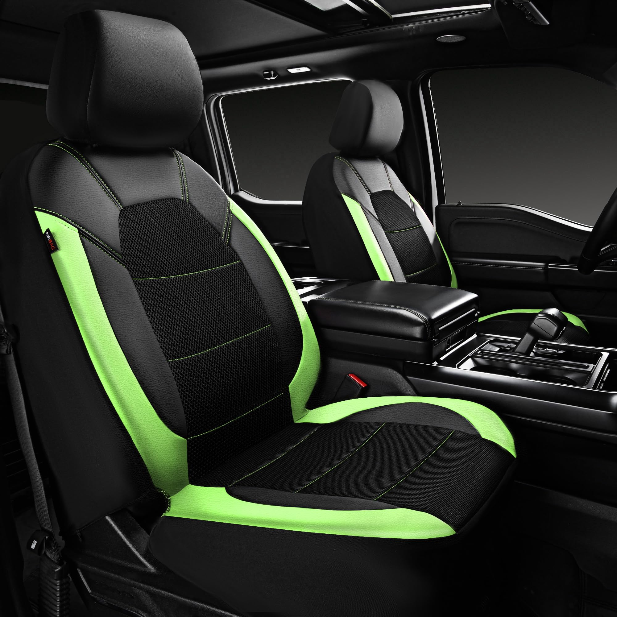 CAR PASS Leather Car Seat Covers Front Seats only, with Air Mesh Front Seat Covers Breathable, Cool Automotive Seat Covers 2 Pac