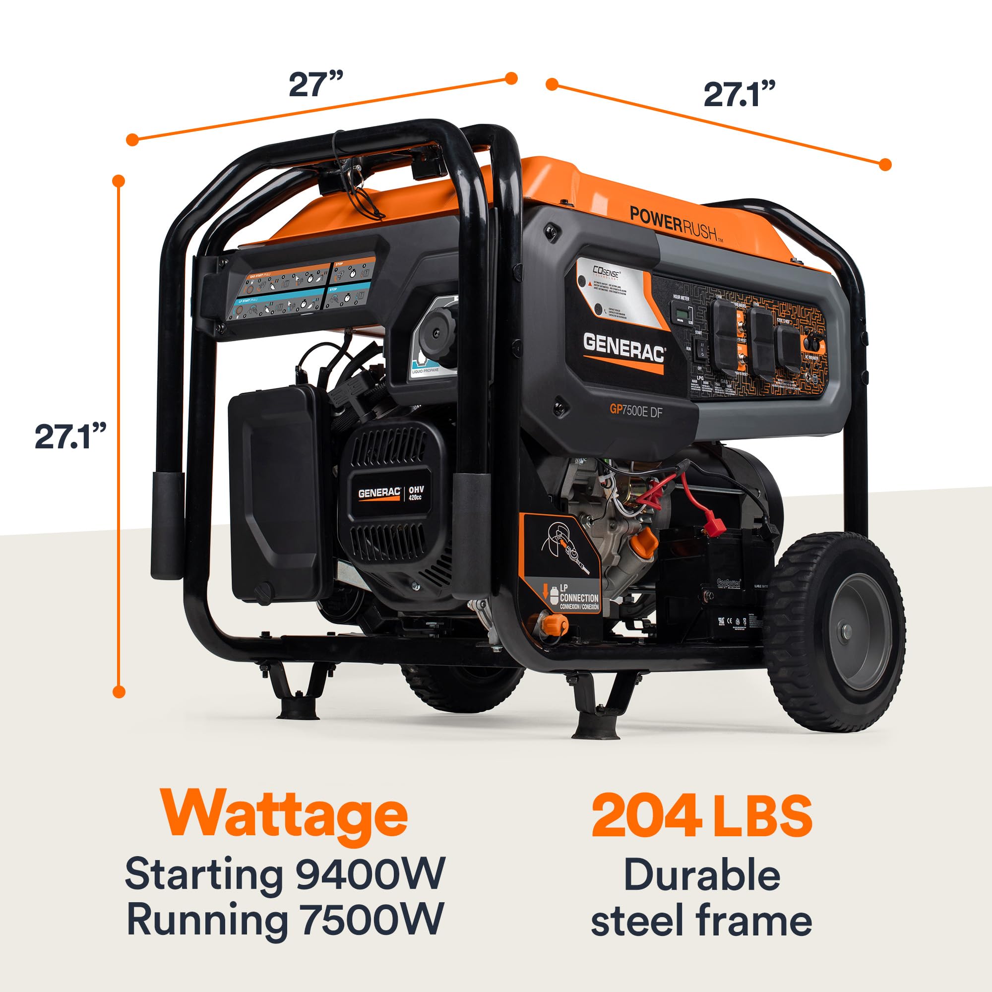 Generac 8011 Gp7500E 7,500-Watt Dual-Fuel Compatible Portable Generator - Gas And Propane - Cosense Technology With Electric Sta