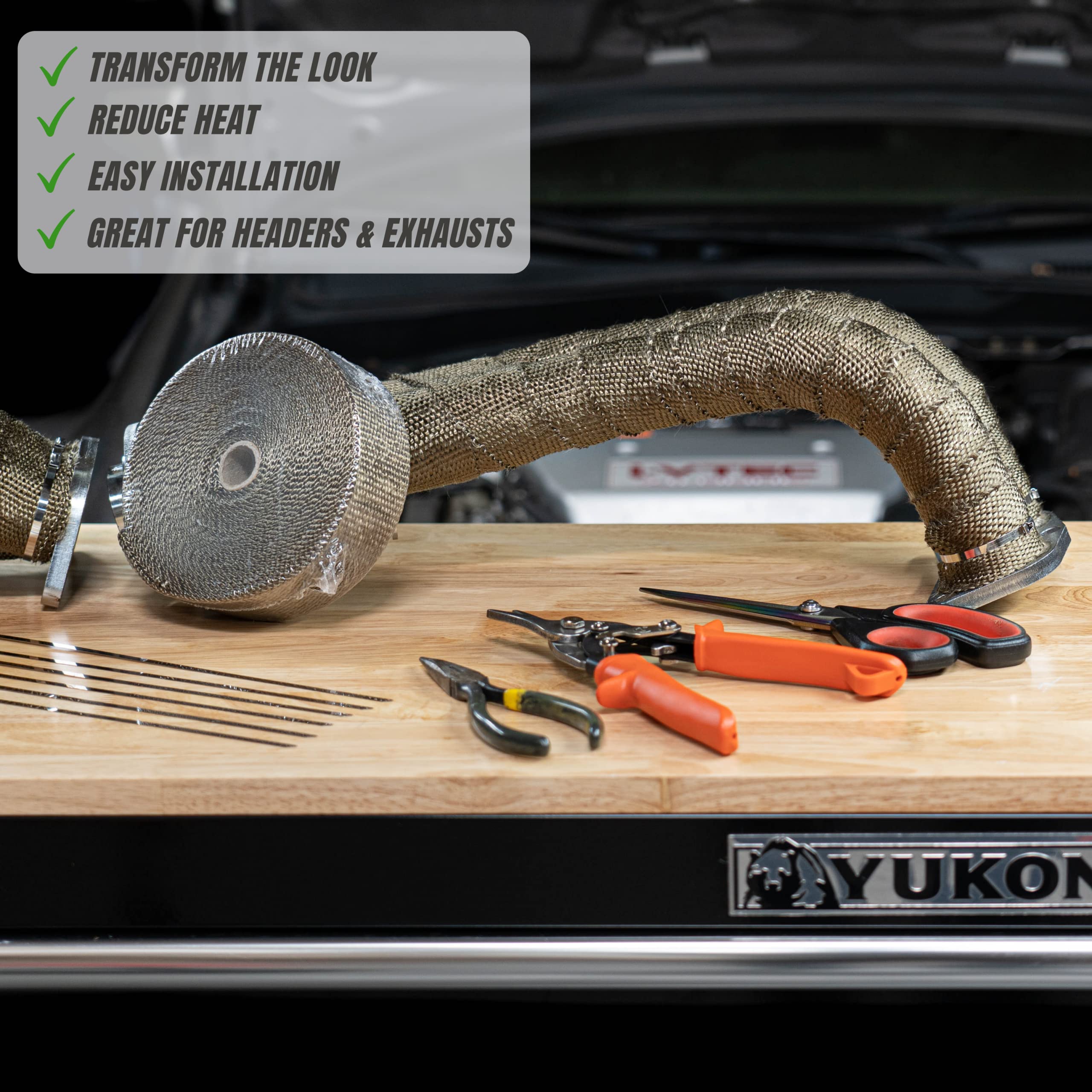 Sunplustrade 2' X 50' Titanium Exhaust Wrap For Motorcycle Car Headers With Stainless Steel Zip Ties