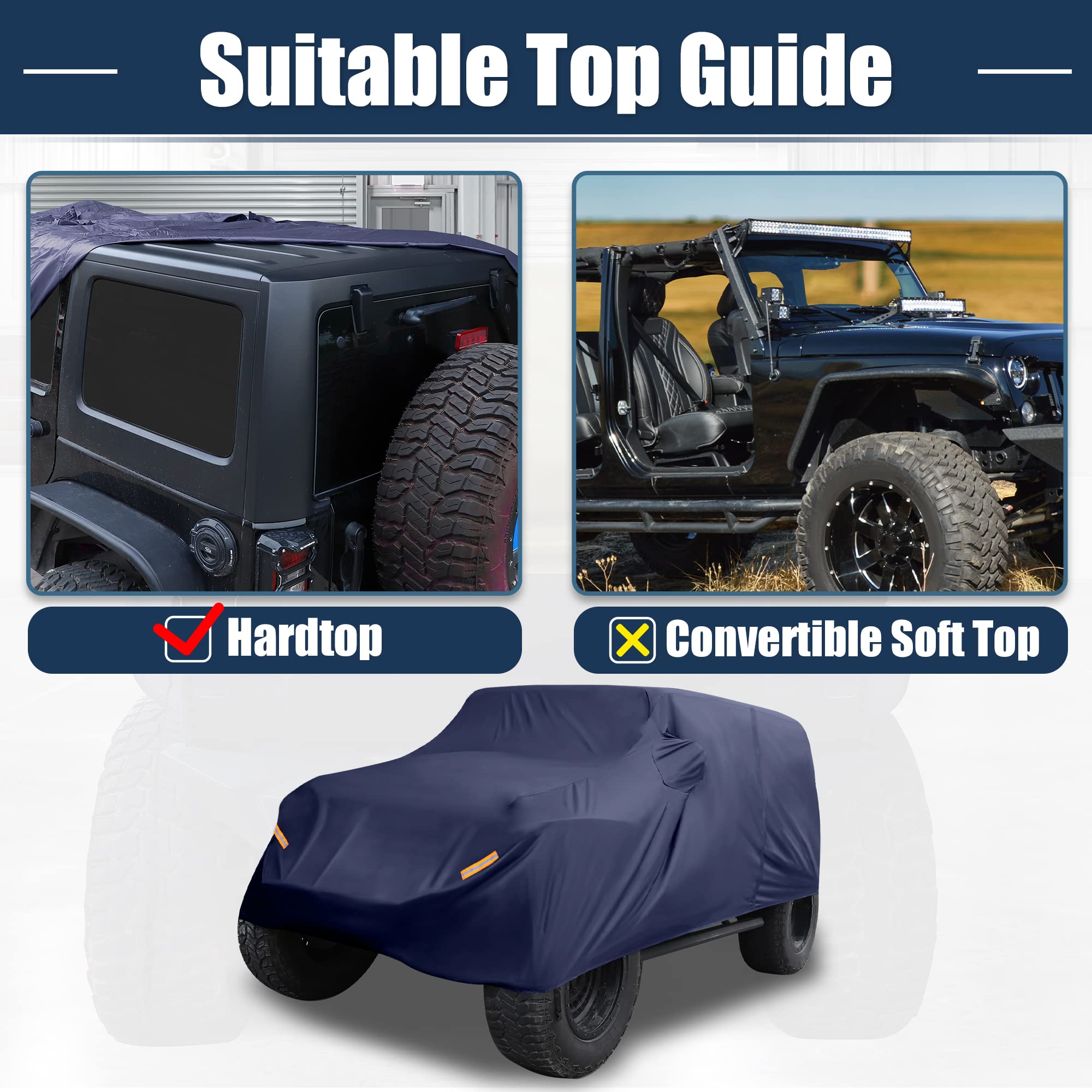 X Autohaux Suv Car Cover Fit For Jeep Wrangler Jk Jl 4 Door 2007-2021 Outdoor Waterproof Sun Dust Wind Snow Protection 210D Oxfo