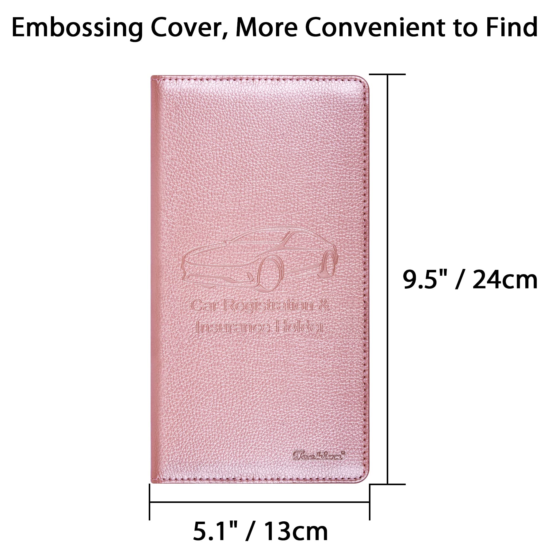 Techion Car Insurance And Registration Holder, 9.5 X 5 Inch Pu Leather Vehicle Glove Box Organizer Wallet Case For Insurance Card, Driver License, Paperwork - Rose Gold