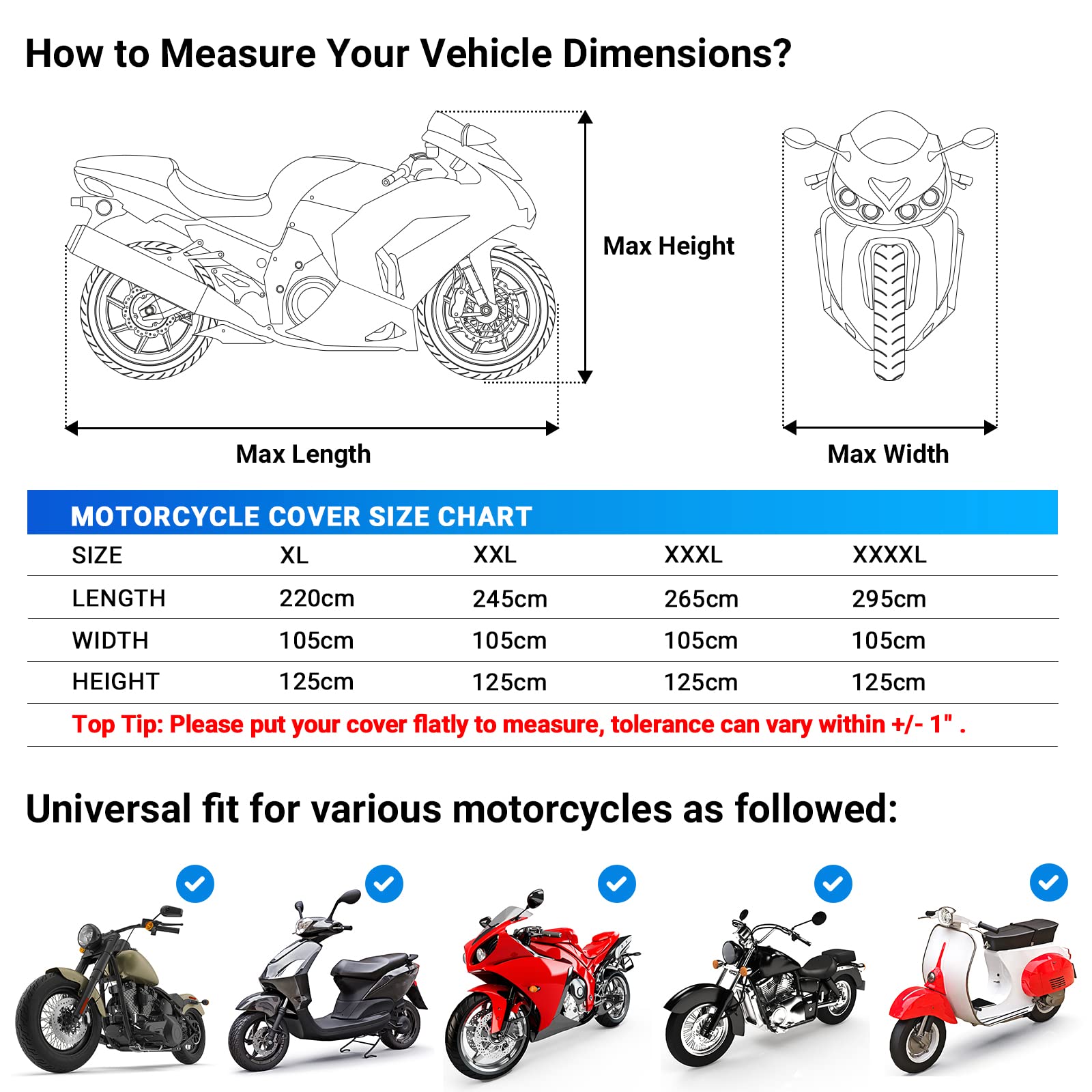 Favoto Motorcycle Cover Waterproof Outdoor - All Season Sun Protection Oxford With Lock-Holes Rain Snow Windproof Dustproof Univ