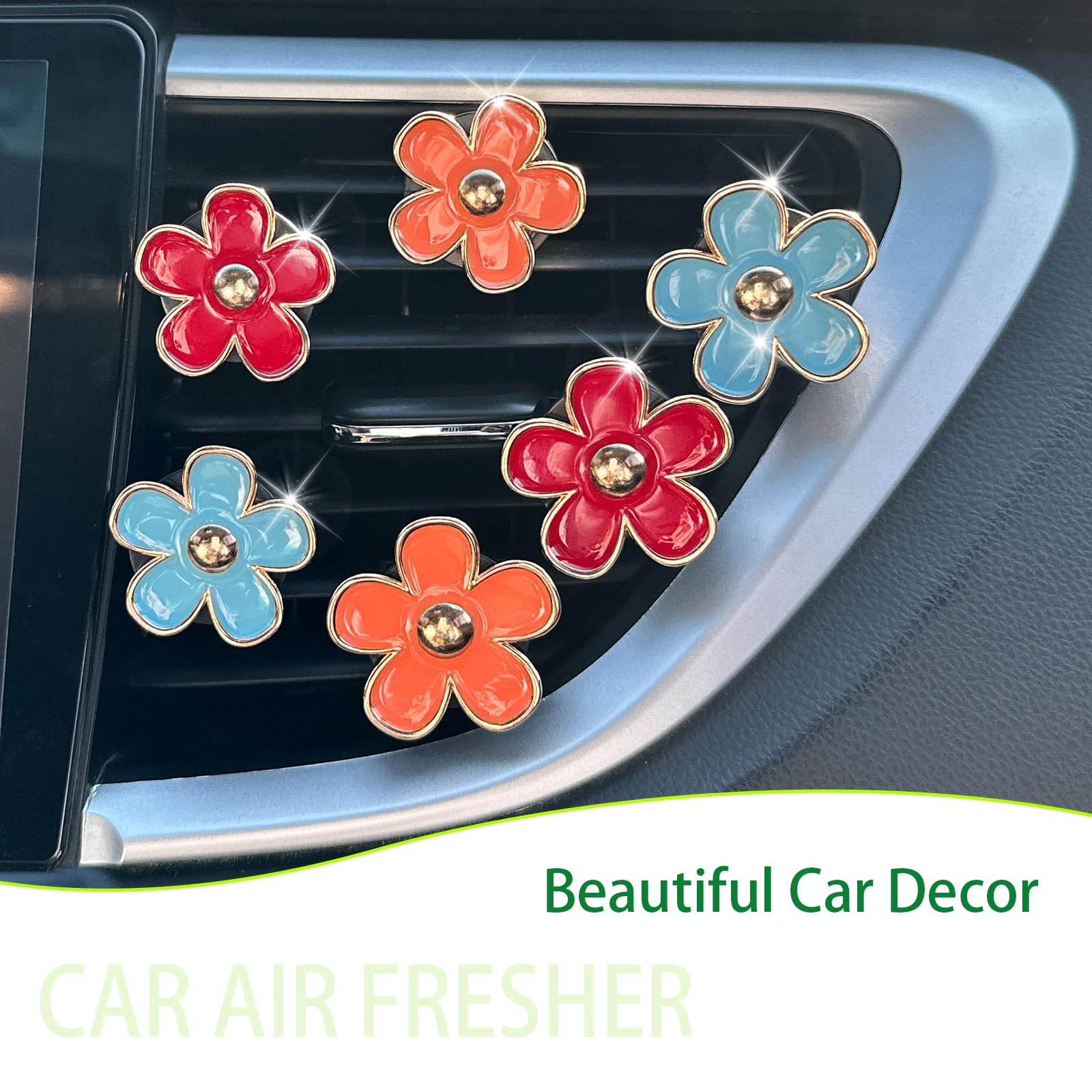 Oriesse 6Pcs Flower Air Vent Clips Car Air Freshener,Red Orange Blue Daisy Flowers Vent Clip Car Accessories For Women,Girly Car