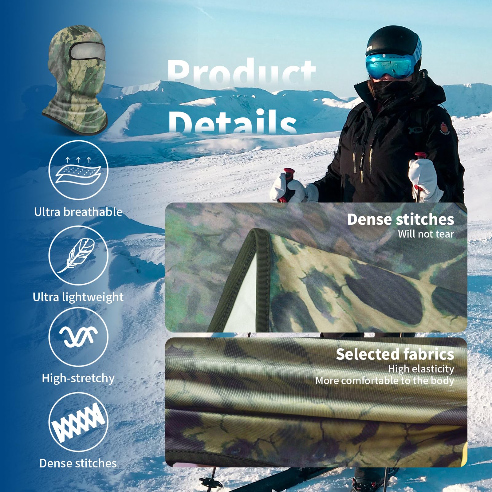 Yeslife Green Ski Mask, Balaclava Face Mask For Men And Women, Skiing, Snowboarding, Motorcycle, Uv Protection & Wind Protection