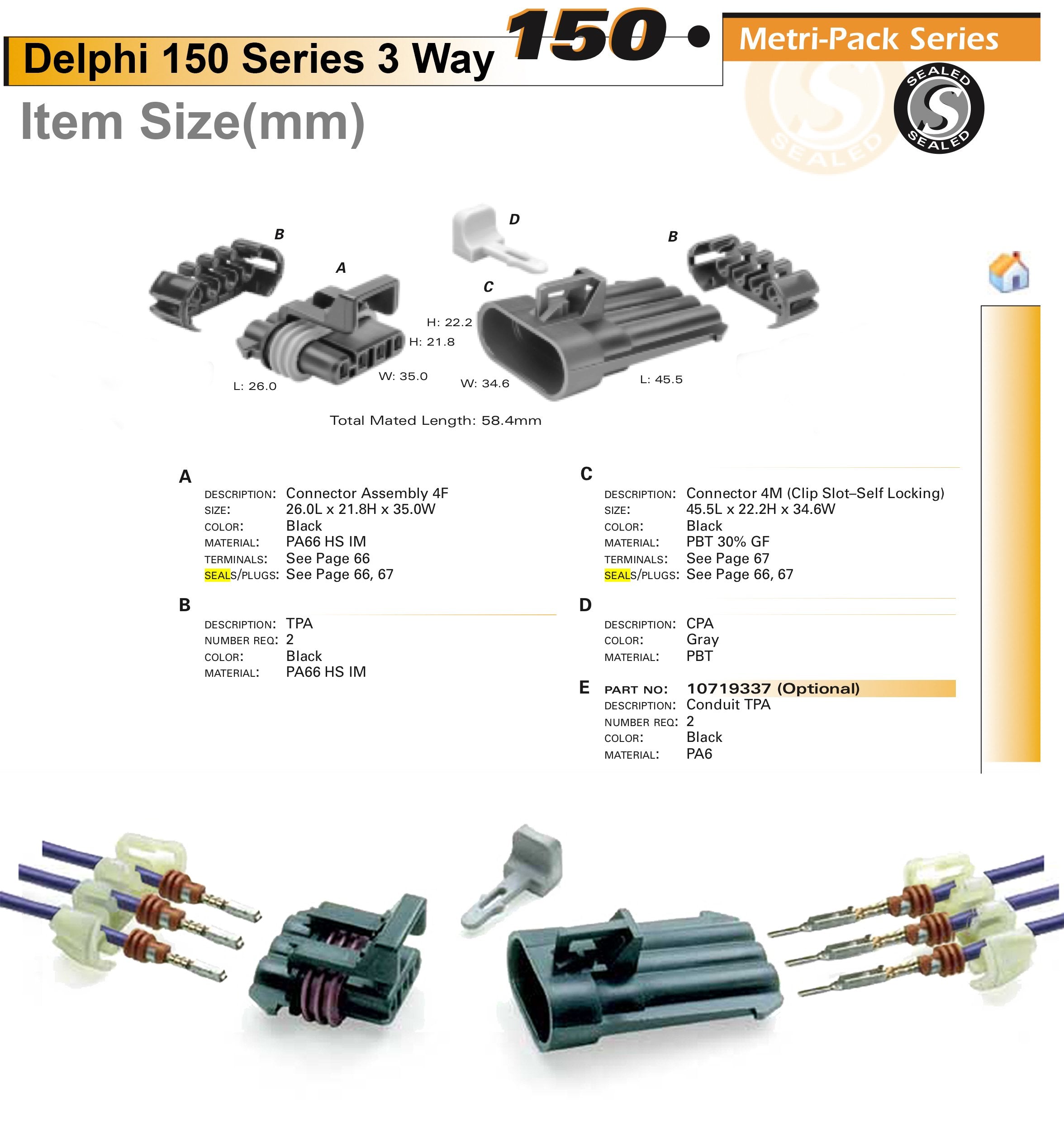 Aptiv Metri-Pack 150 Series 4-Way Connector W/16-18 Awg Sealed Waterproof Set