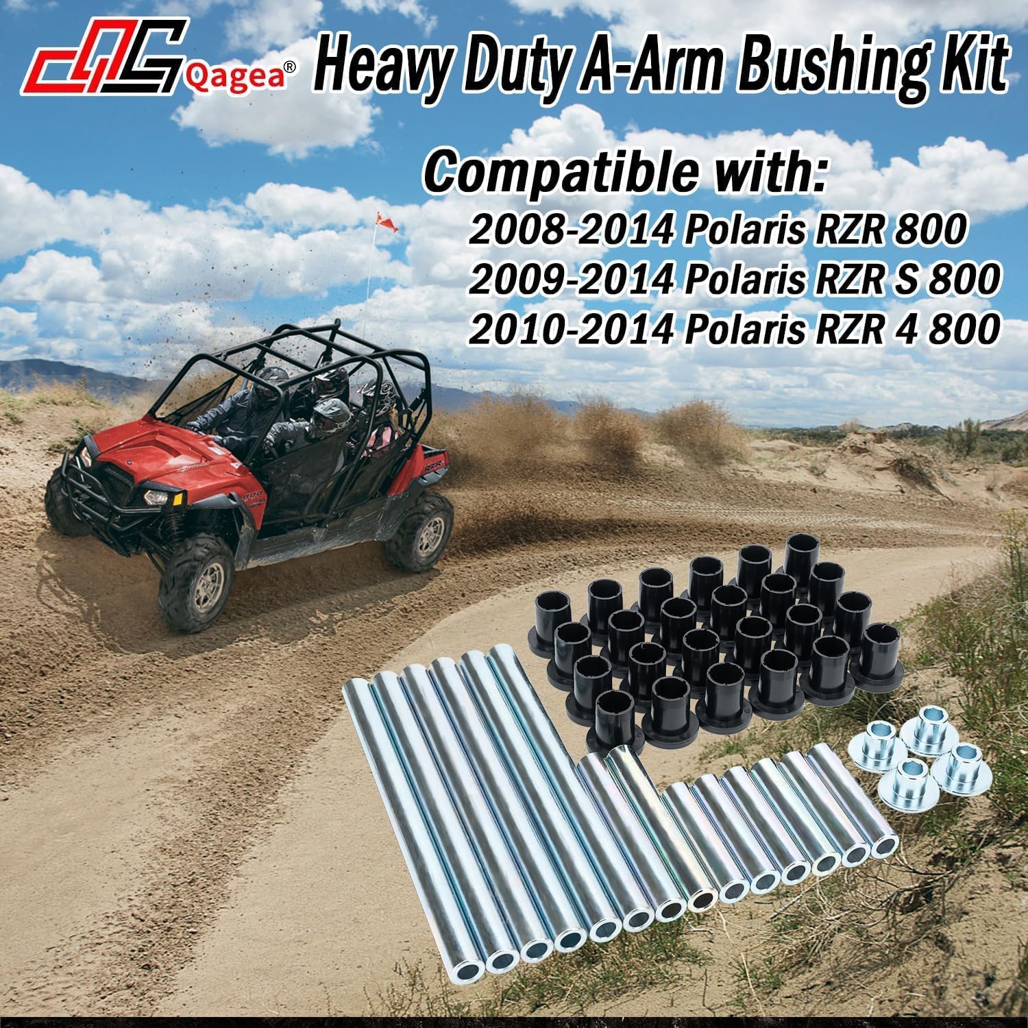 Qagea Heavy Duty A-Arm UHMW Control Arm Bushing Kit Replacement for 2008-2014 Polaris RZR 800, 2009-2014 Polaris RZR S 800, 2010