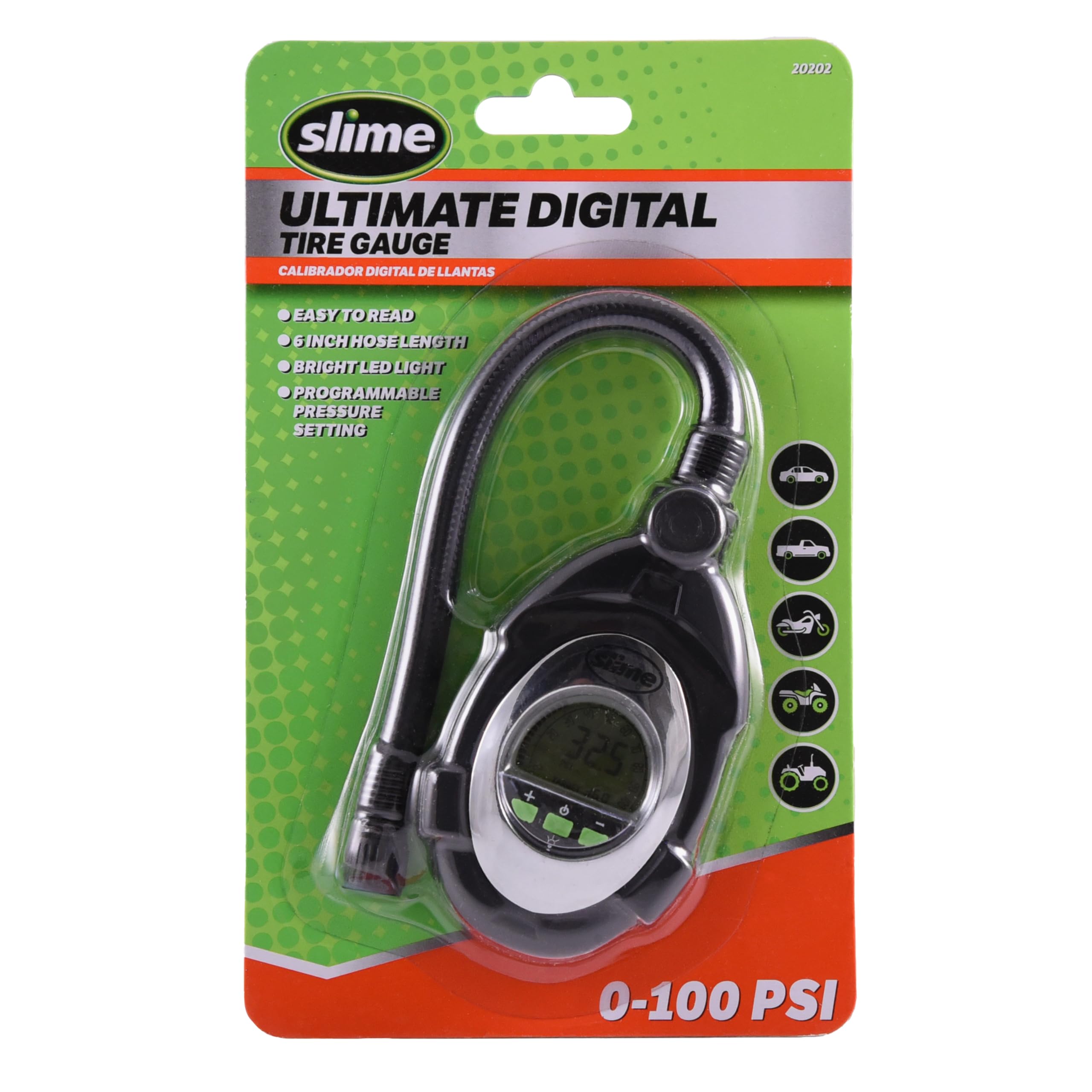 Slime 20202 Tire Pressure Gauge, Ultimate Digital, LED Light for Night Time Use 0-100 psi