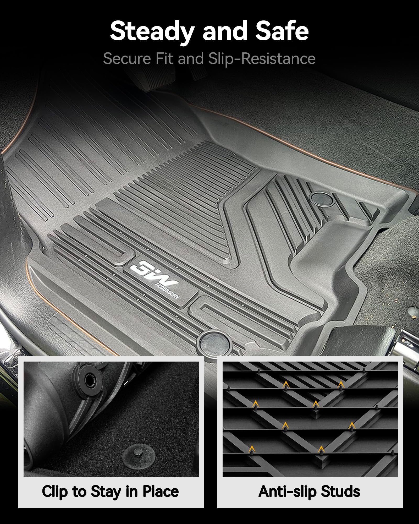 3W Floor Mats Fit For 2019-2024 Dodge Ram 1500 Crew Cab New Body (Not Classic Models) With Original Storage All Weather Tpe Accessories Custom Fit Dodge Ram 1500 Floor Liner Full Set Car Mats