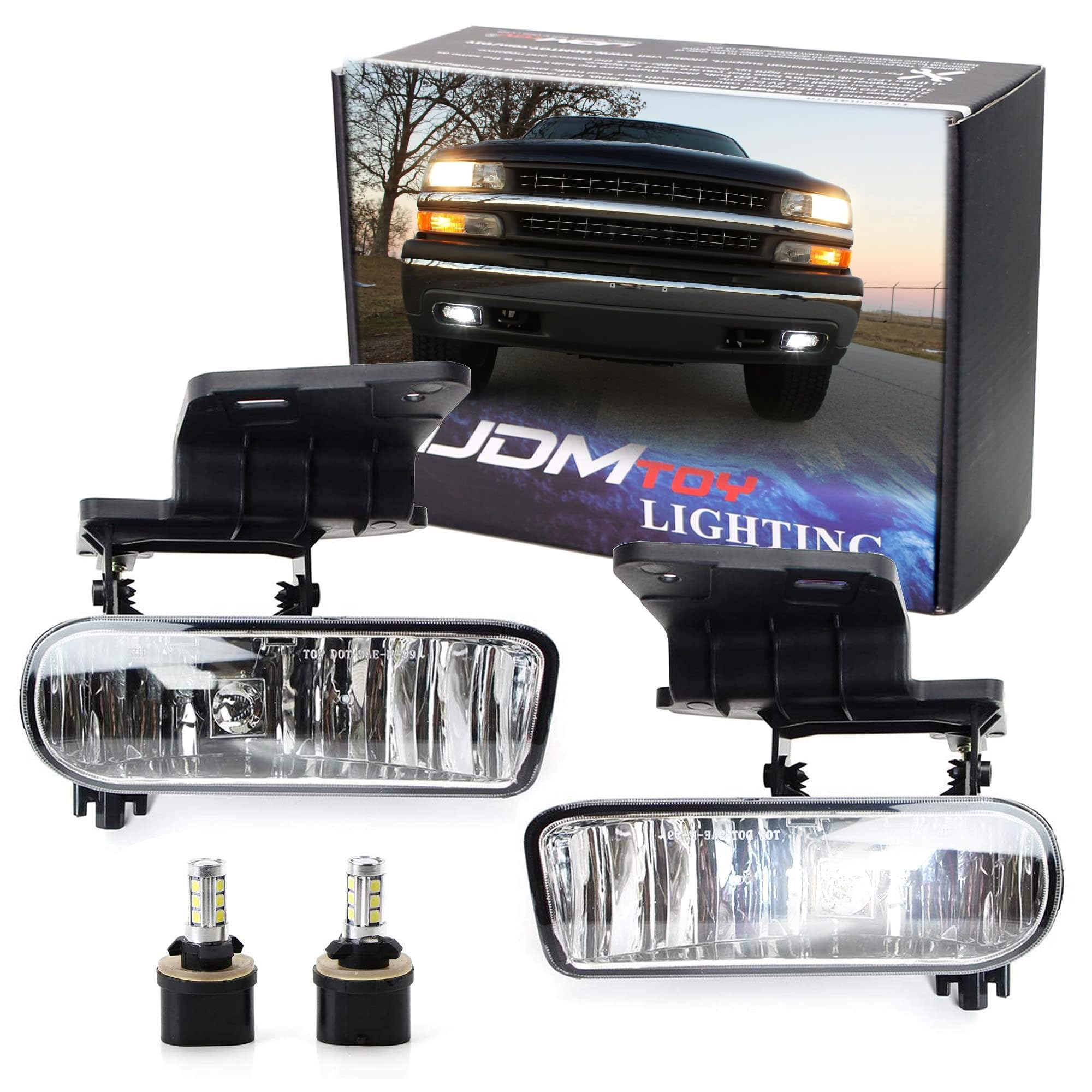 Ijdmtoy Clear Lens Xenon White Led Fog Lights Foglamp Kit W/Mounting Brackets Compatible With 1999-2002 Chevrolet Silverado 1500 2500, 2000-2001 3500, 2000-2006 Suburban Tahoe