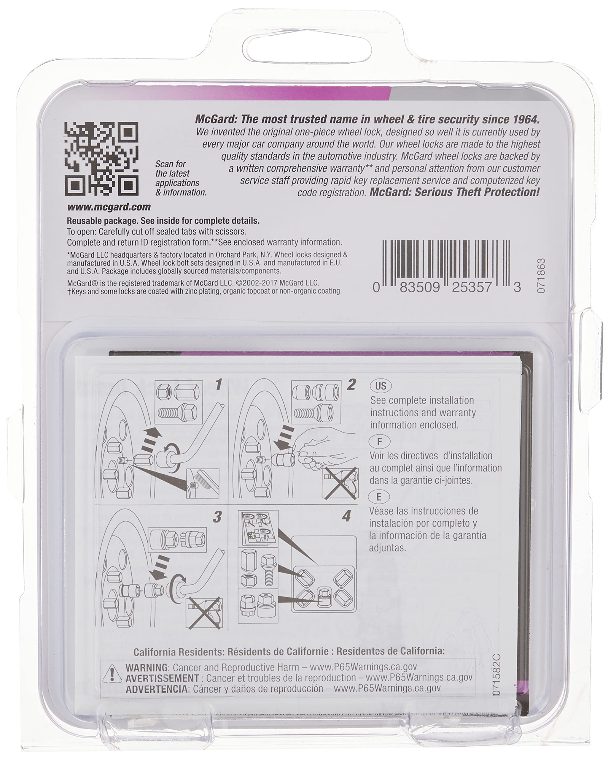 Mcgard 25357 Tuner Style Cone Seat Wheel Locks Black (M12 X 1.5 Thread Size) - Set Of 4, 4 Locks / 1 Key