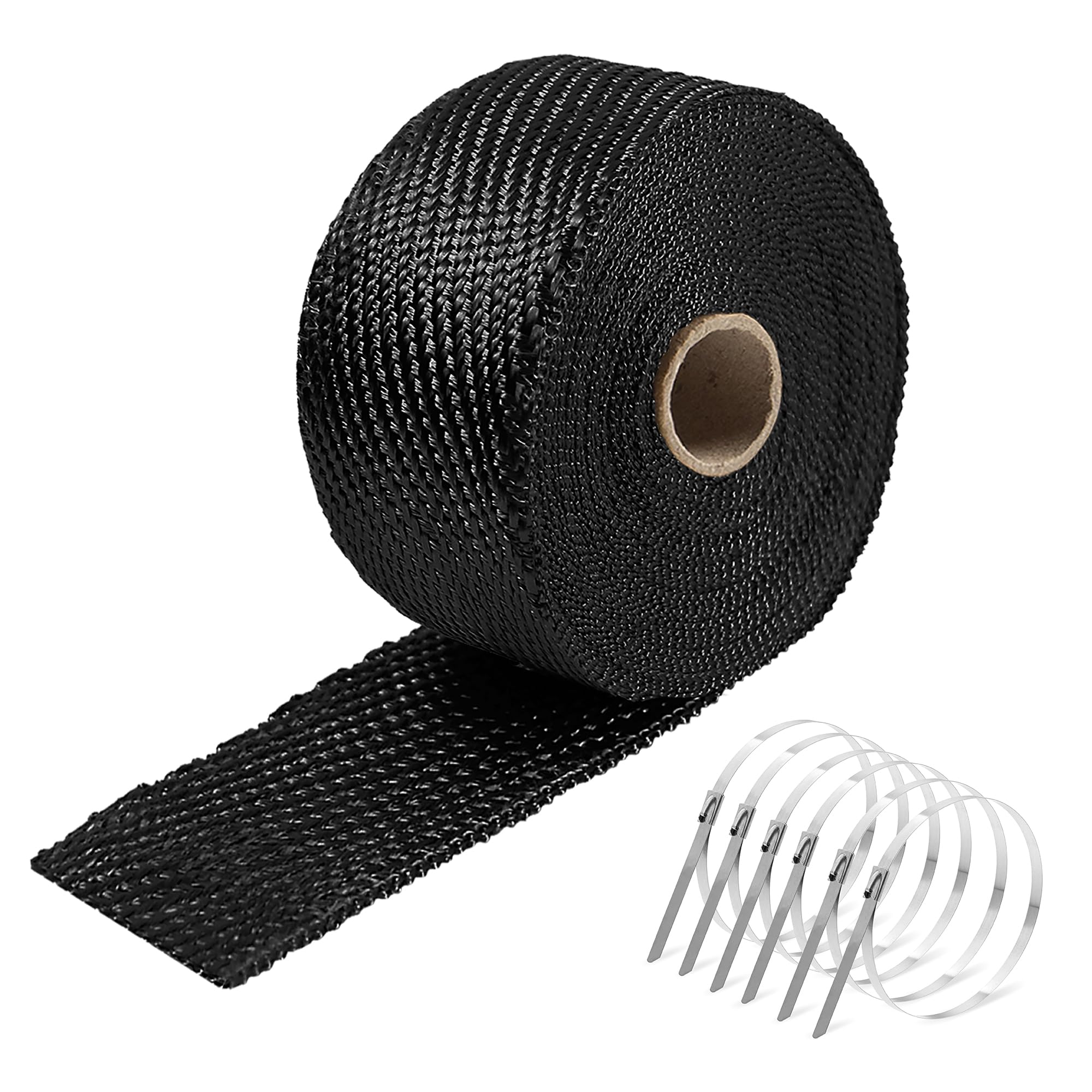 Exhaust Heat Wrap,2   X 16 Ft, Motorcycle Fiberglass Heat Shield Tape With Stainless Ties, Black