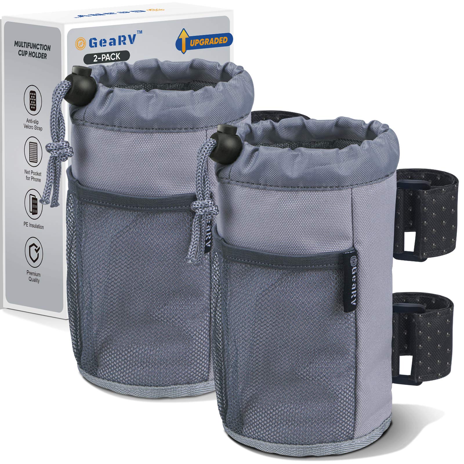 Gearv 2Pack Cup Holder For Bike, Scooter And Wheelchair, Water Bottle Holder For Utv/Atv, Walker, Golf Cart And Beach, Universal