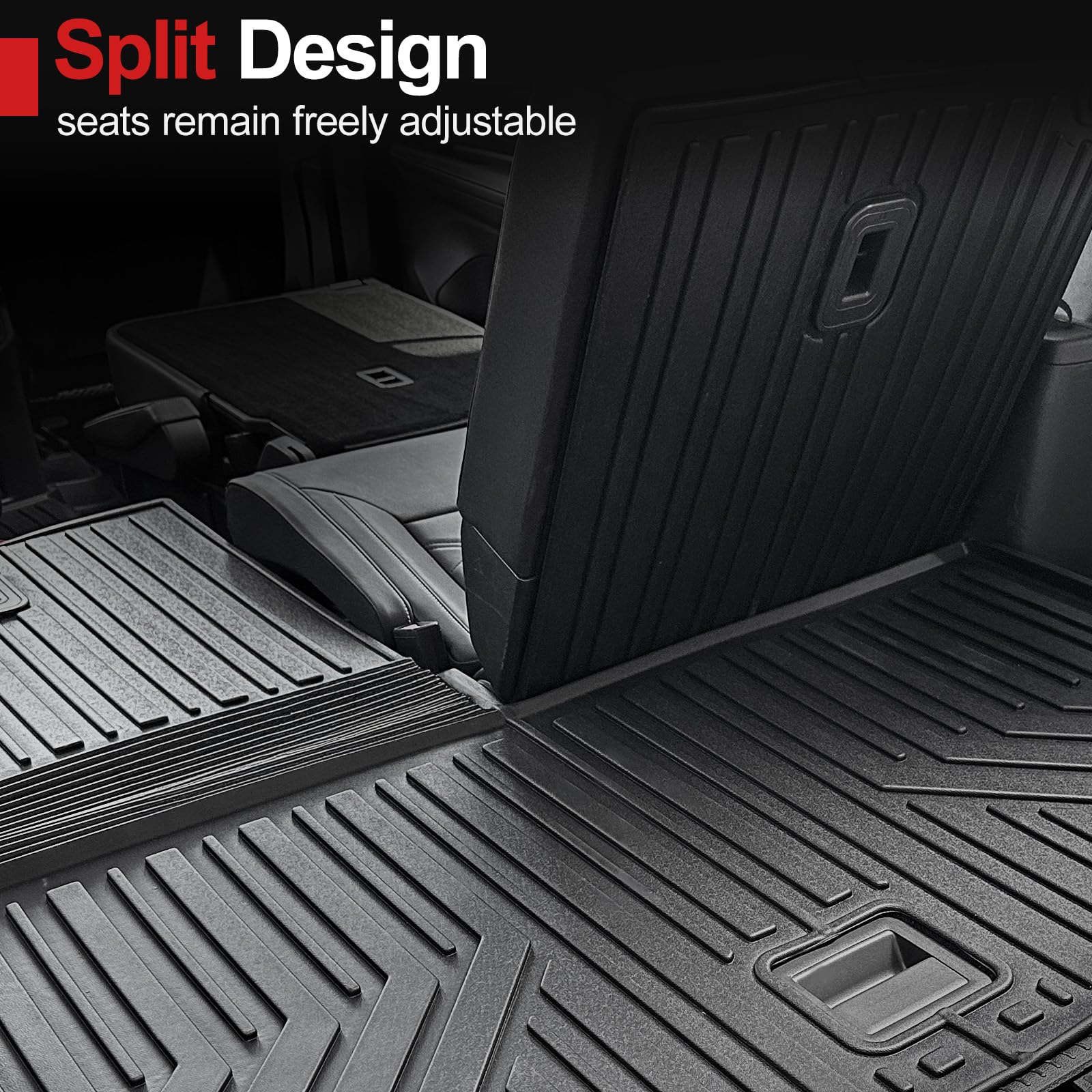 Houclemic Cargo Mat With Backrest Mat For 2018-2025 Volkswagen Vw Atlas 6/7 Passenger (Not For Cross Sport)-All Weather Tpe Carg