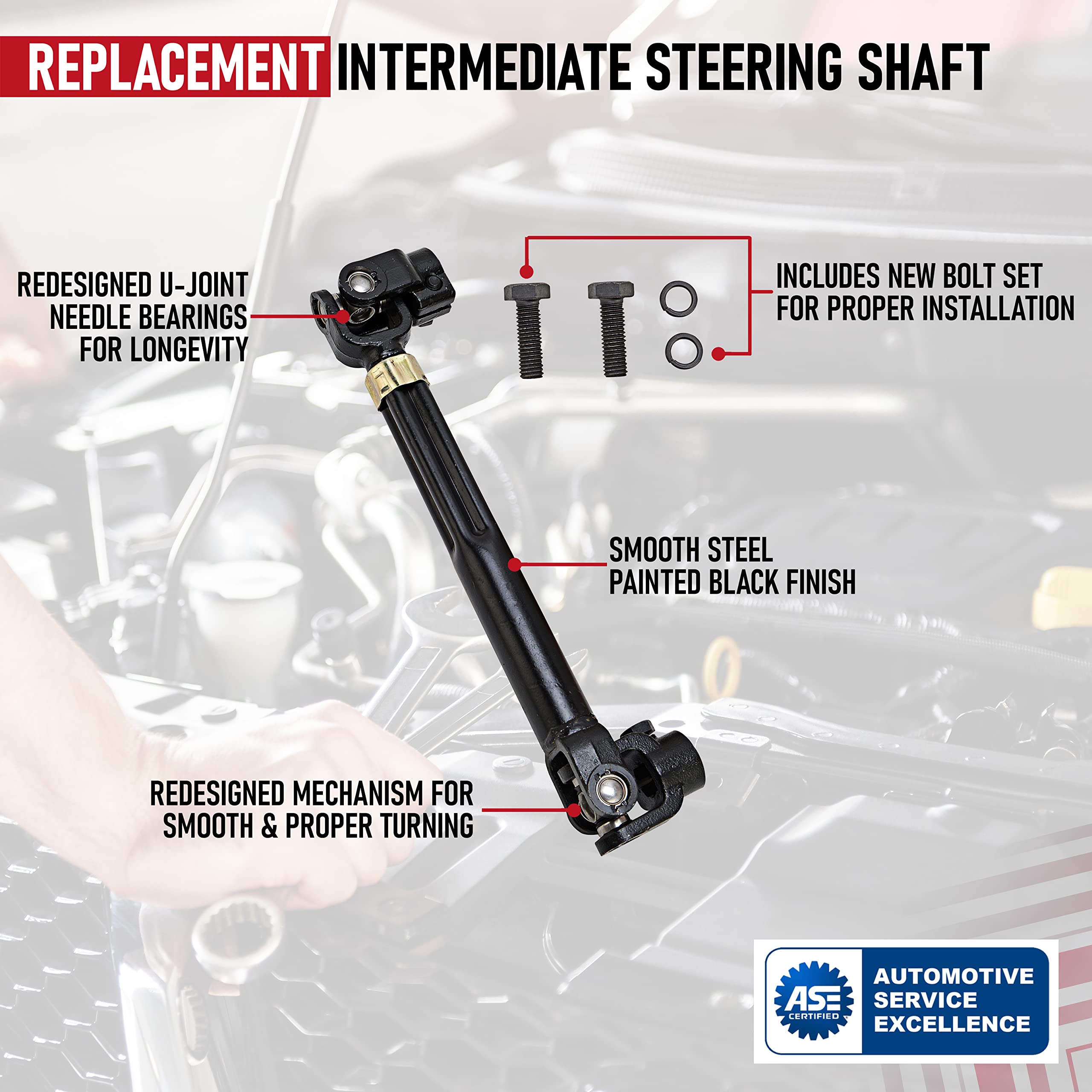 Intermediate Steering Shaft With U Joint Coupler - Compatible With Ford F-150 2004-2008 And Lincoln Mark Lt 2006-2008 - Replaces 8L3Z-3B676-B, 4L3Z3B676Da, 7L3Z3B676A - Lower Column Joints