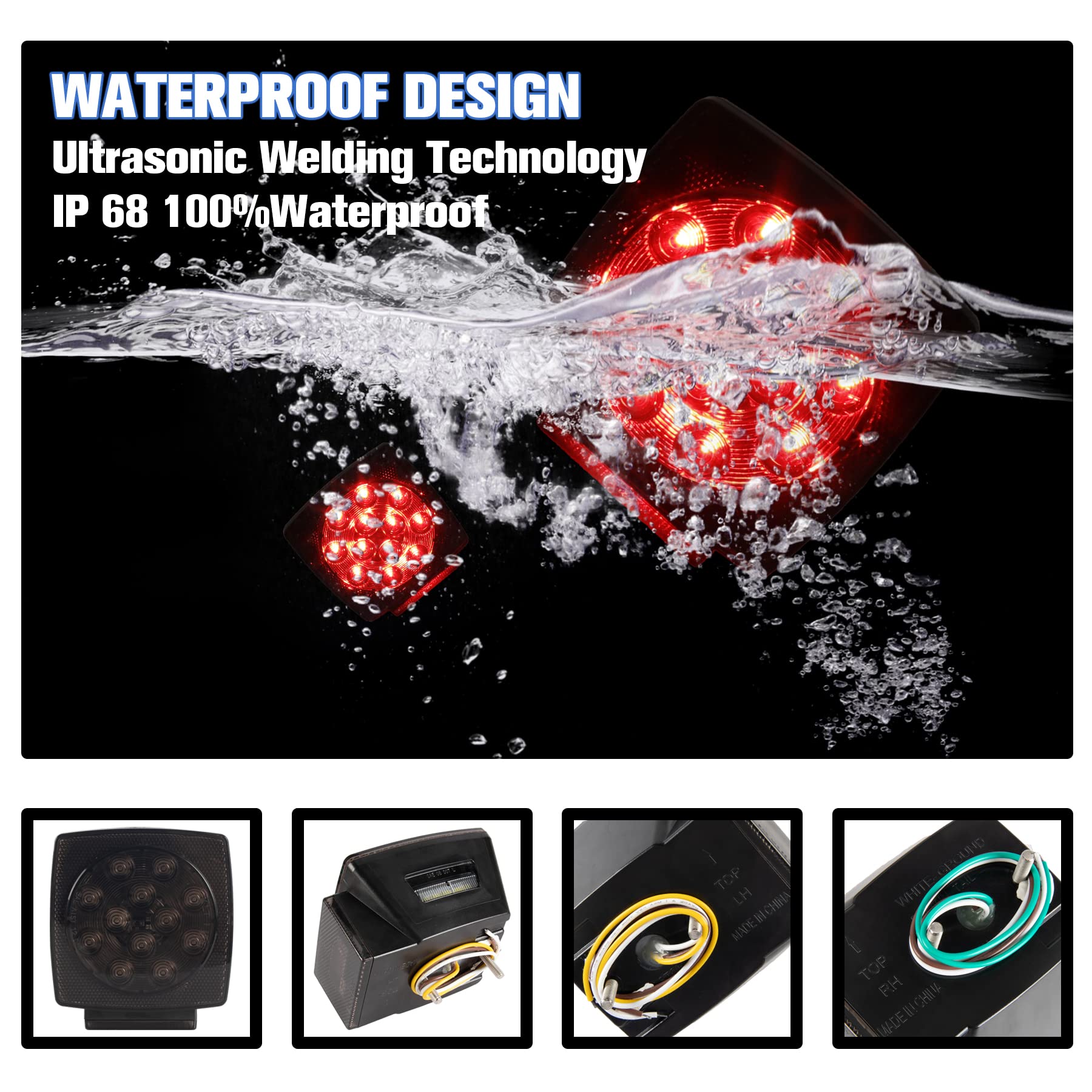 Ibrightstar Ip68 Waterproof Square Led Trailer Lights Kit - Utility Trailer Accessories With Brake Stop Tail Running License Pla