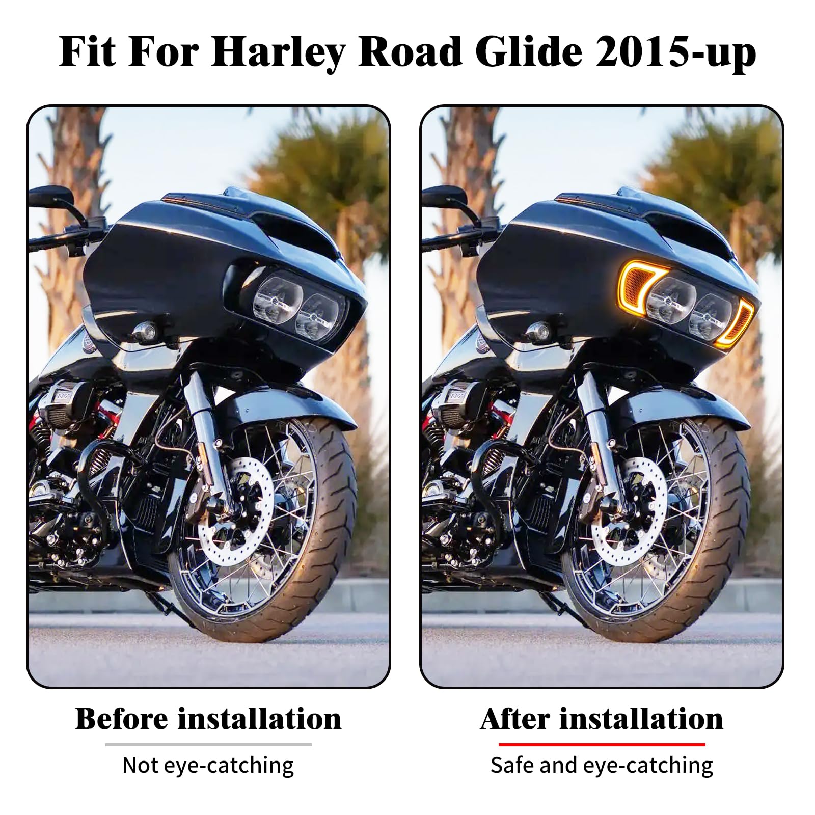 Hdbubalus Motorcycle Headlight Vent Accent Turn Signal Led Indicator Side Lights For Harley Road Glide Fltrx 2015-2023 (Smoke Lens)