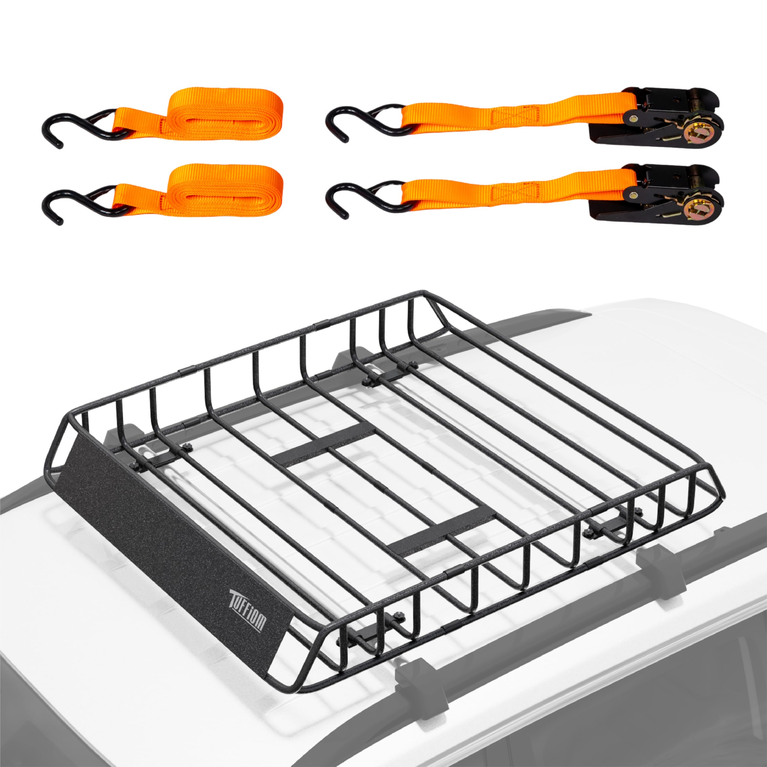 Tuffiom 46''X 36''X 6'' Universal Rooftop Cargo Carrier Basket, Heavy Duty Steel Roof Rack Basket W/4 Straps With Hook, Car Top