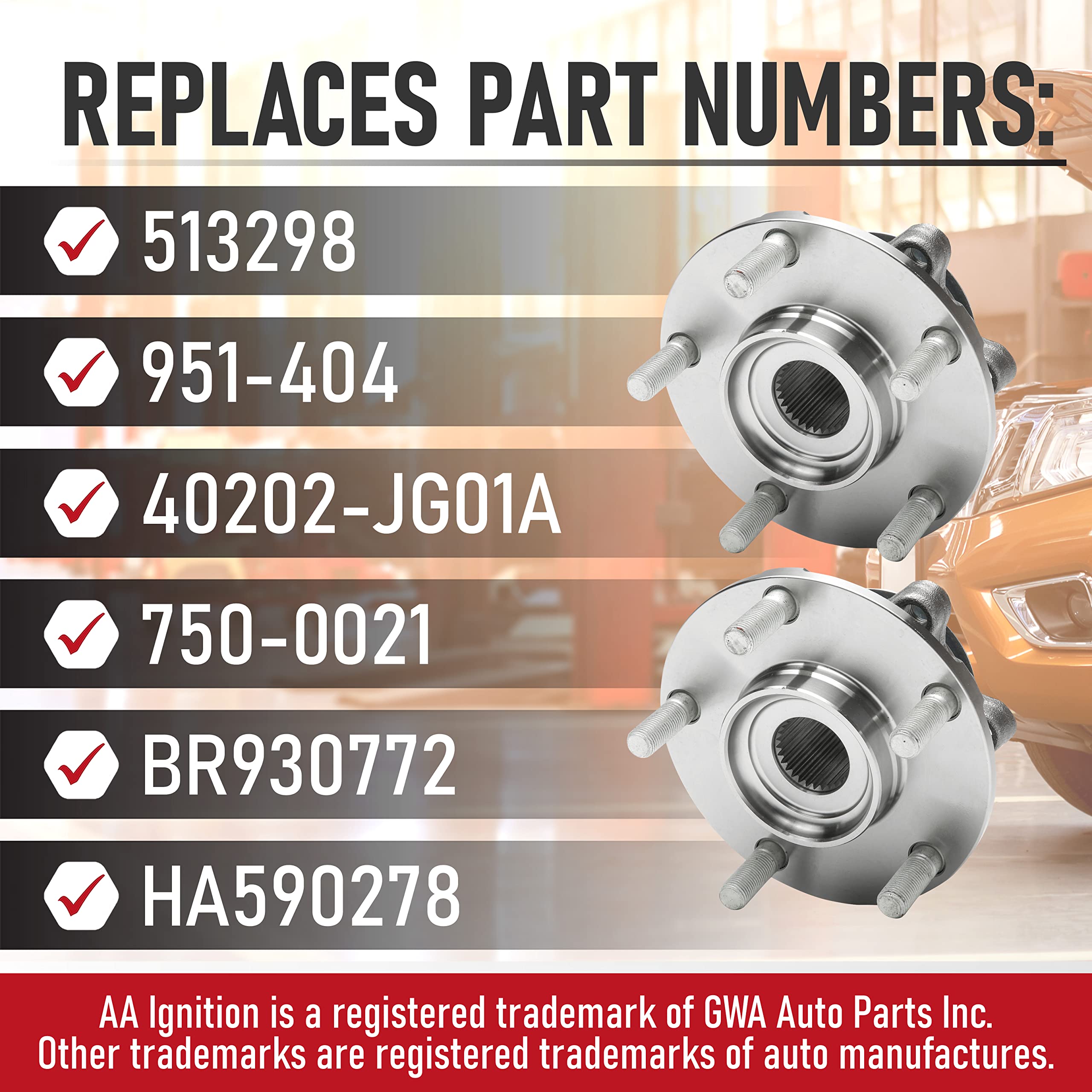 Replacement Front Wheel Hub Bearing Set Of 2 - Compatible With Nissan - Rogue 2010-2013, Sentra 2.5L 2007-2012, 2014-2015 Rogue