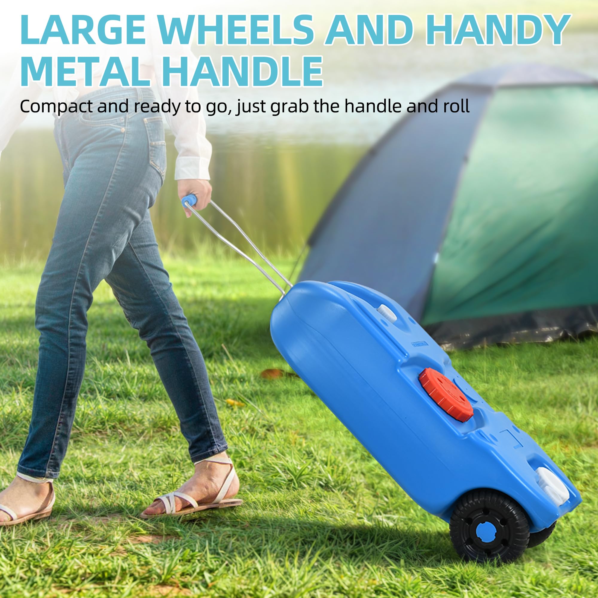 YITAMOTOR 40L Portable Water Tank with Solid Handle, Odorless Tote for Camper with Large Wheels, Portable Water Holding Tank wit