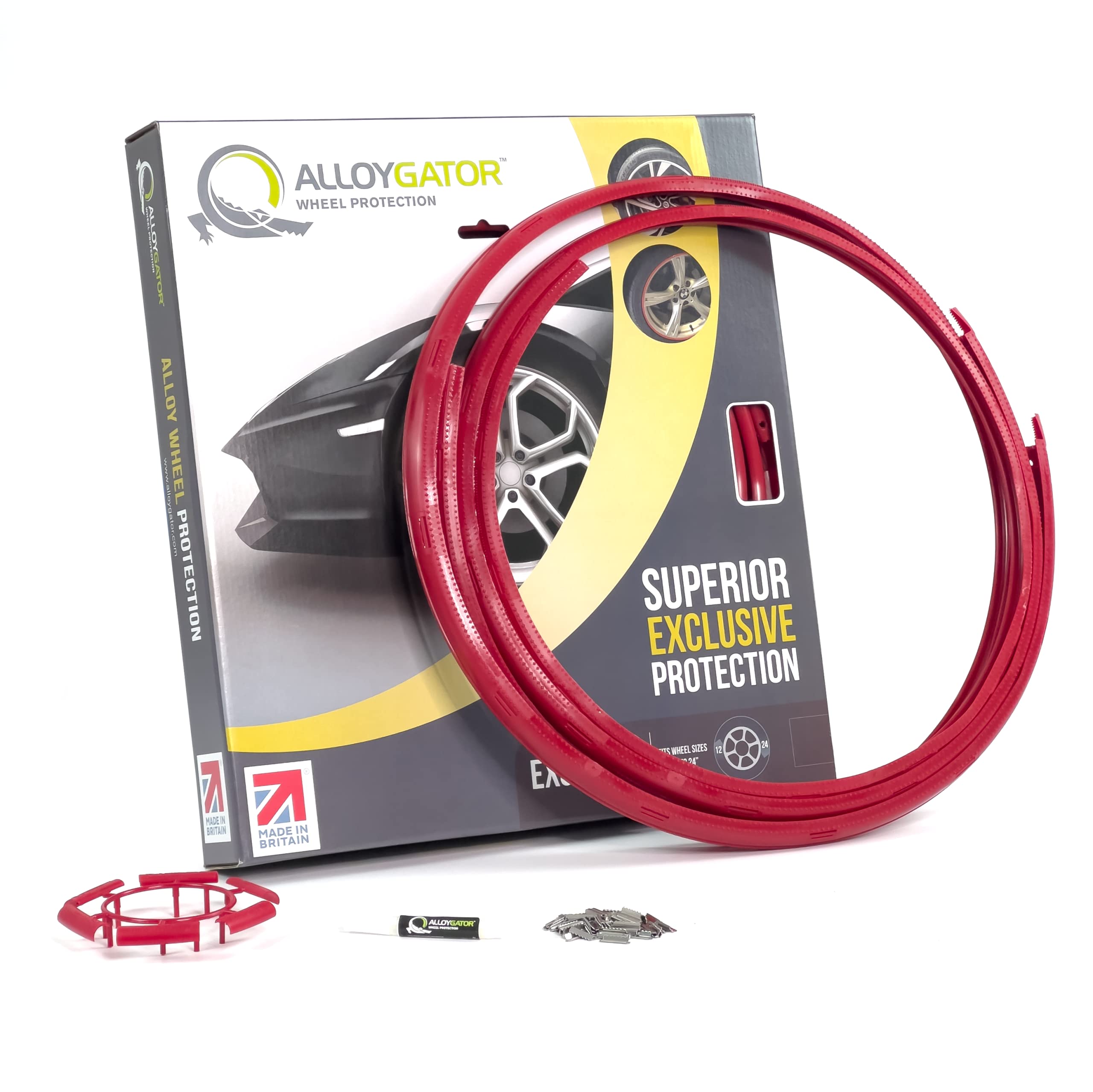 AlloyGator Dark Red Rim Protector for 12-24 Wheels - Pack of 4 Premium Adhesive-Free Curb Rash Protectors