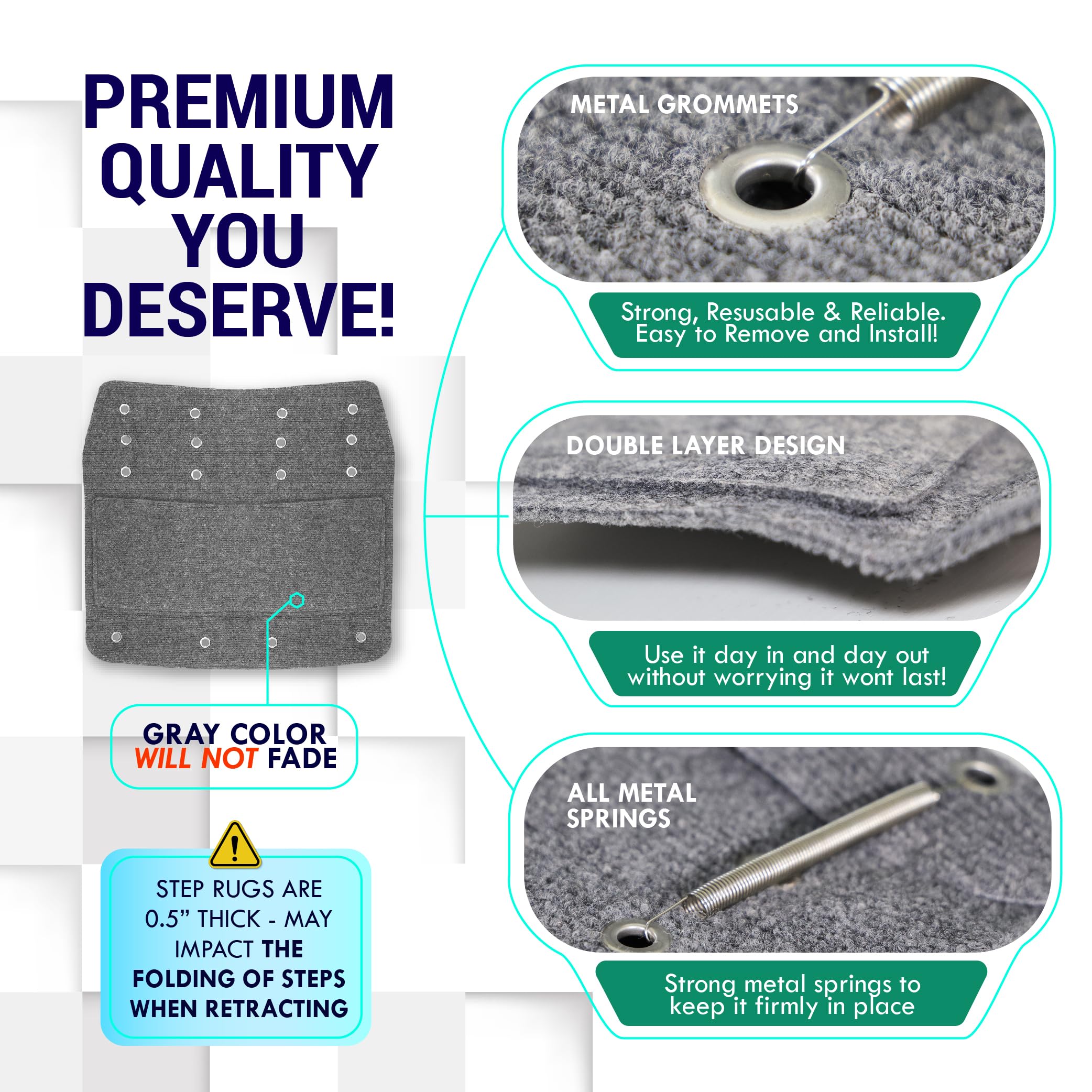 LATCH.IT RV Step Covers 3 Pack | 18'' Wide Camper Step Covers | Gray RV Stair Covers | RV Step Carpet Fits 8-11'' Deep RV Stairs