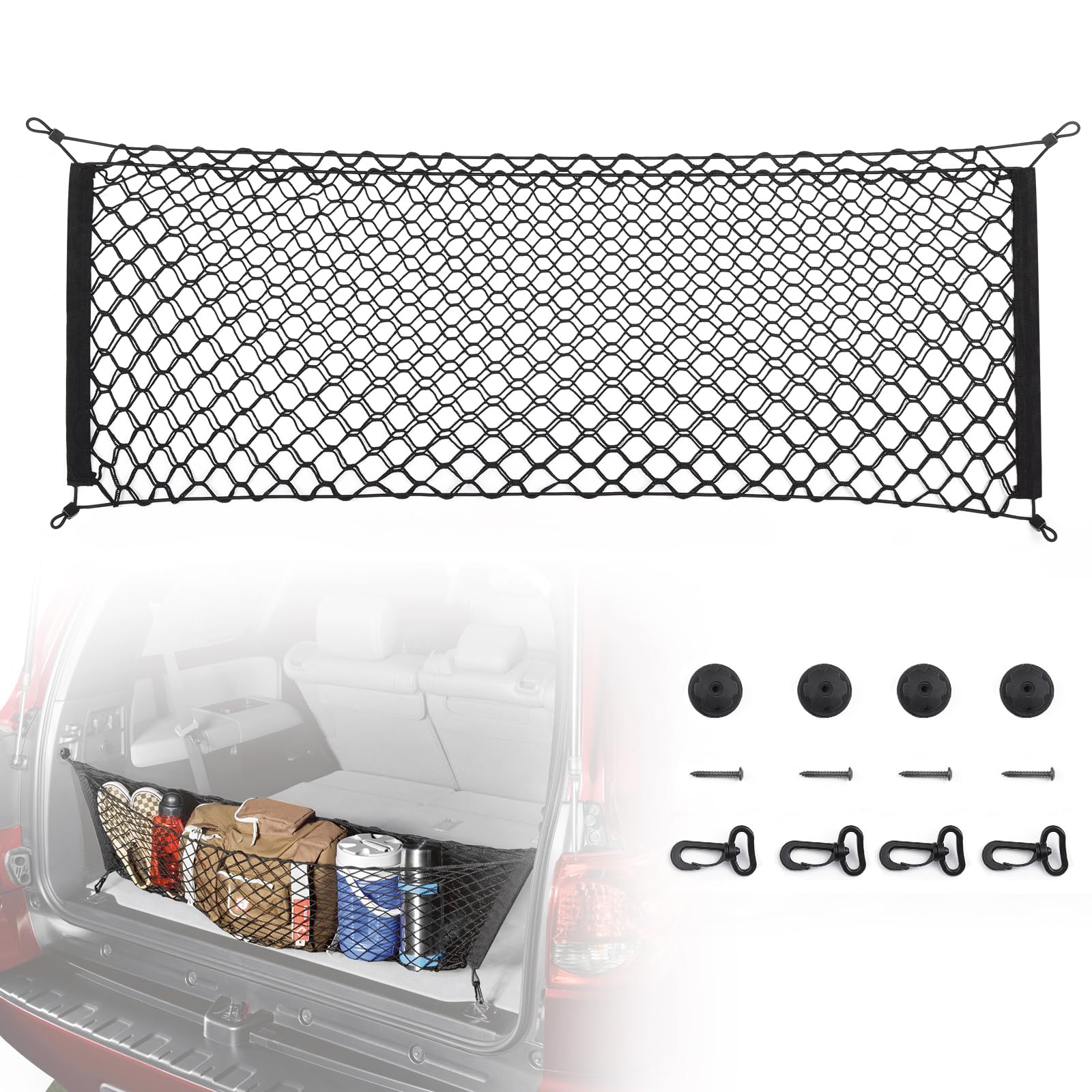 Mictuning 2-Layer Heavy Duty Suv Truck Cargo Net, 43 X 23 Inch Universal Truck Bed Net With Hooks, Adjustable Highly Elastic Sto