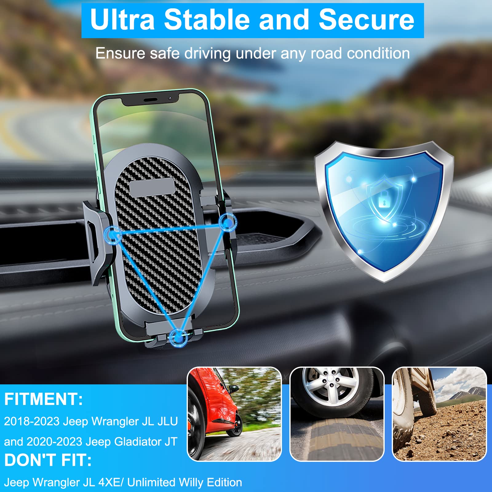 Diamooky Phone Mount For 2018-2021 2022 2023 Jeep Wrangler Jl Jlu And 2020-2023 Jeep Gladiator Jt Multi-Mount Phone Holder Dash System Kit W/Storage Tray Accessories, Not For Wrangler 4Xe