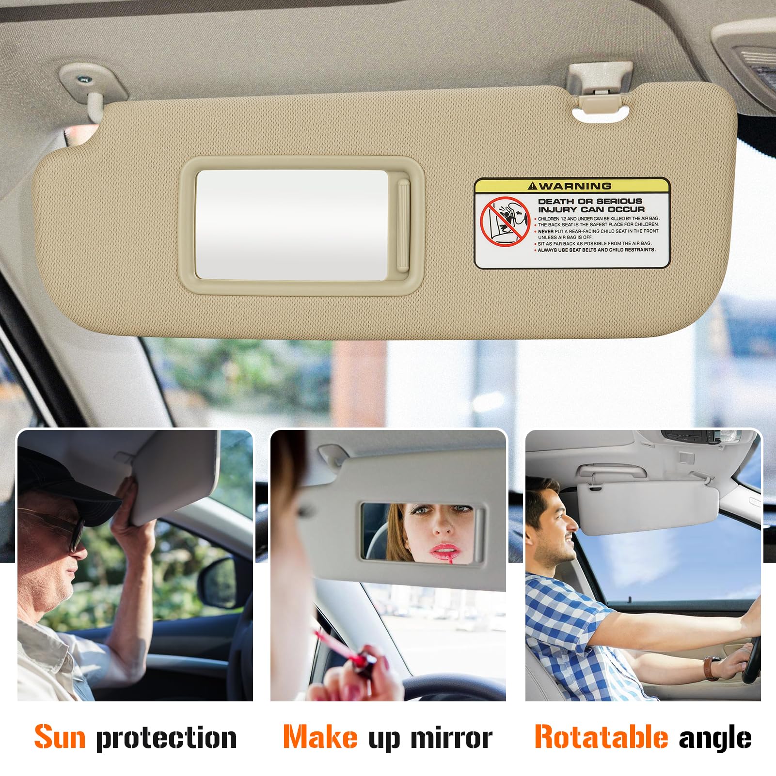 Sun Visor for 2011-2015 Hyundai Elantra, Left Driver Side Beige Sunvisor Replacement 852103X000TX