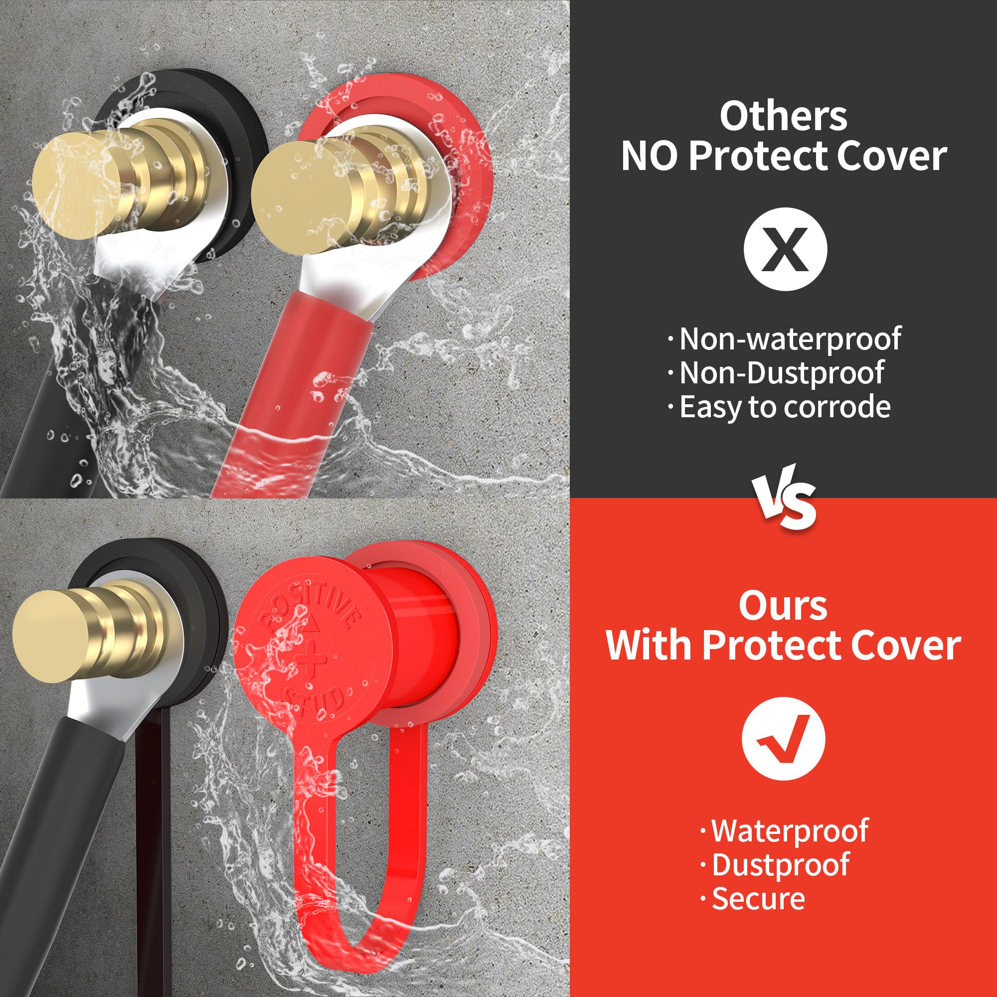 Joinfworld Remote Battery Terminals 3/8'' Stud Battery Jump Post with Cover 250A Battery Charging Post Kit Marine Battery Charge