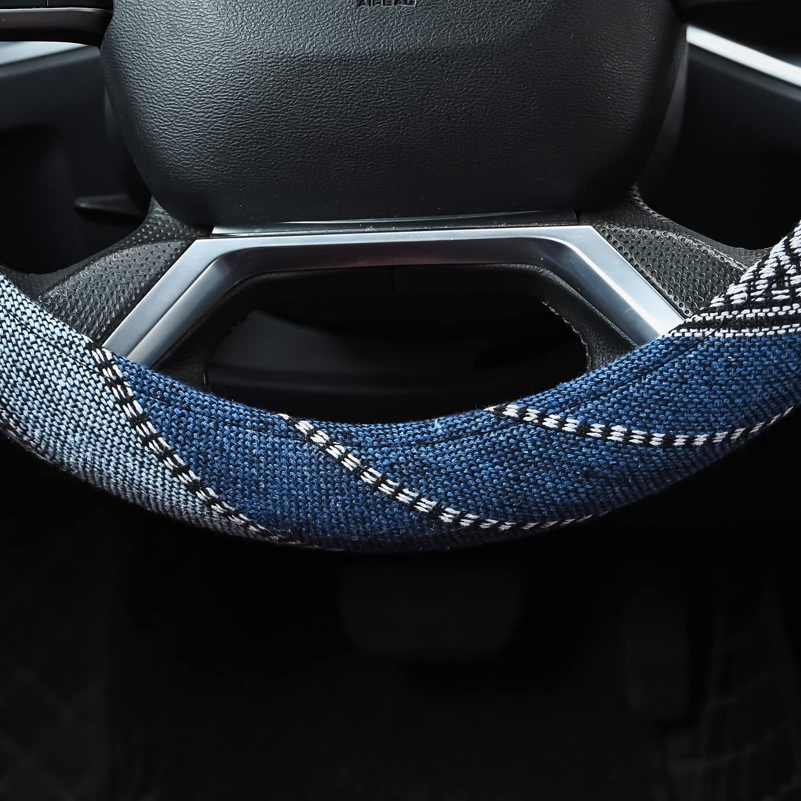 Valleycomfy Cloth Steering Wheel Covers For Women Bohemian Universal 15 Inch Baja Blanket Enthic Blue