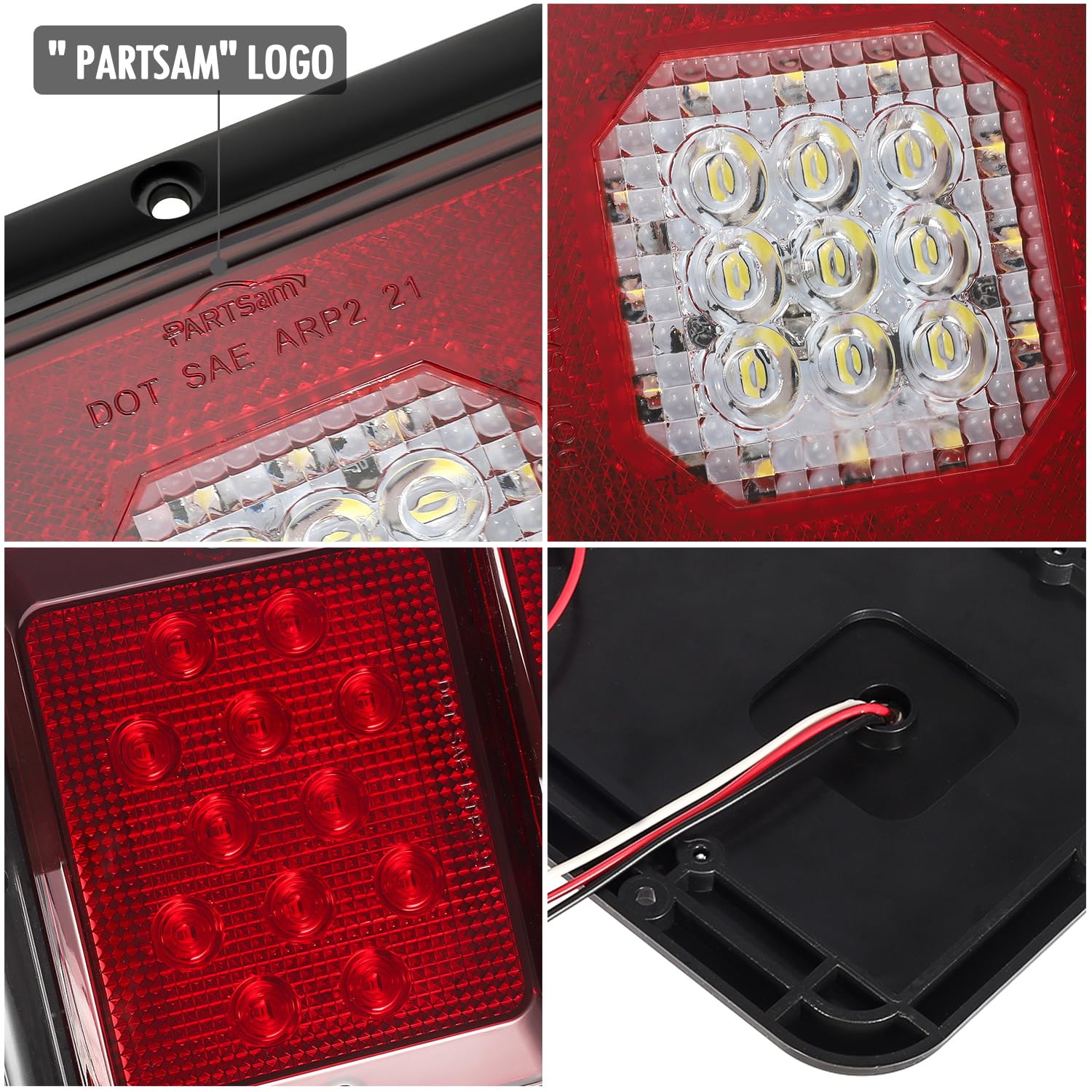 Partsam 2Pcs Led Triple Tail Lights 45 Leds, Rectangle Vertical Or Horizontal Mount Led Trailer Camper Rv Tail Lights Stop Turn