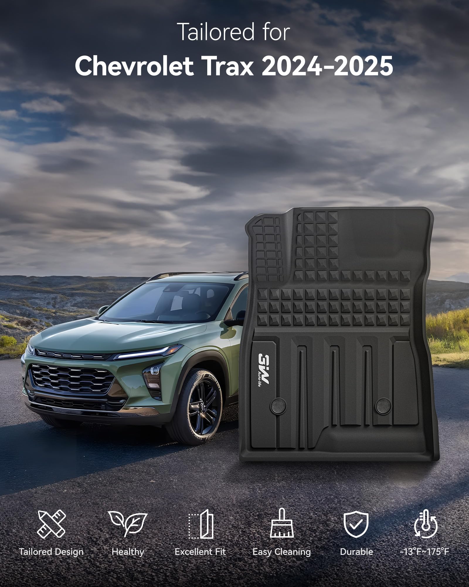 3W Floor Mats & Cargo Liner For Chevy Trax 2024 2025 & Buick Encore 2024 2025, All Weather Tpe Custom Fit Floor Mats For Cars, C