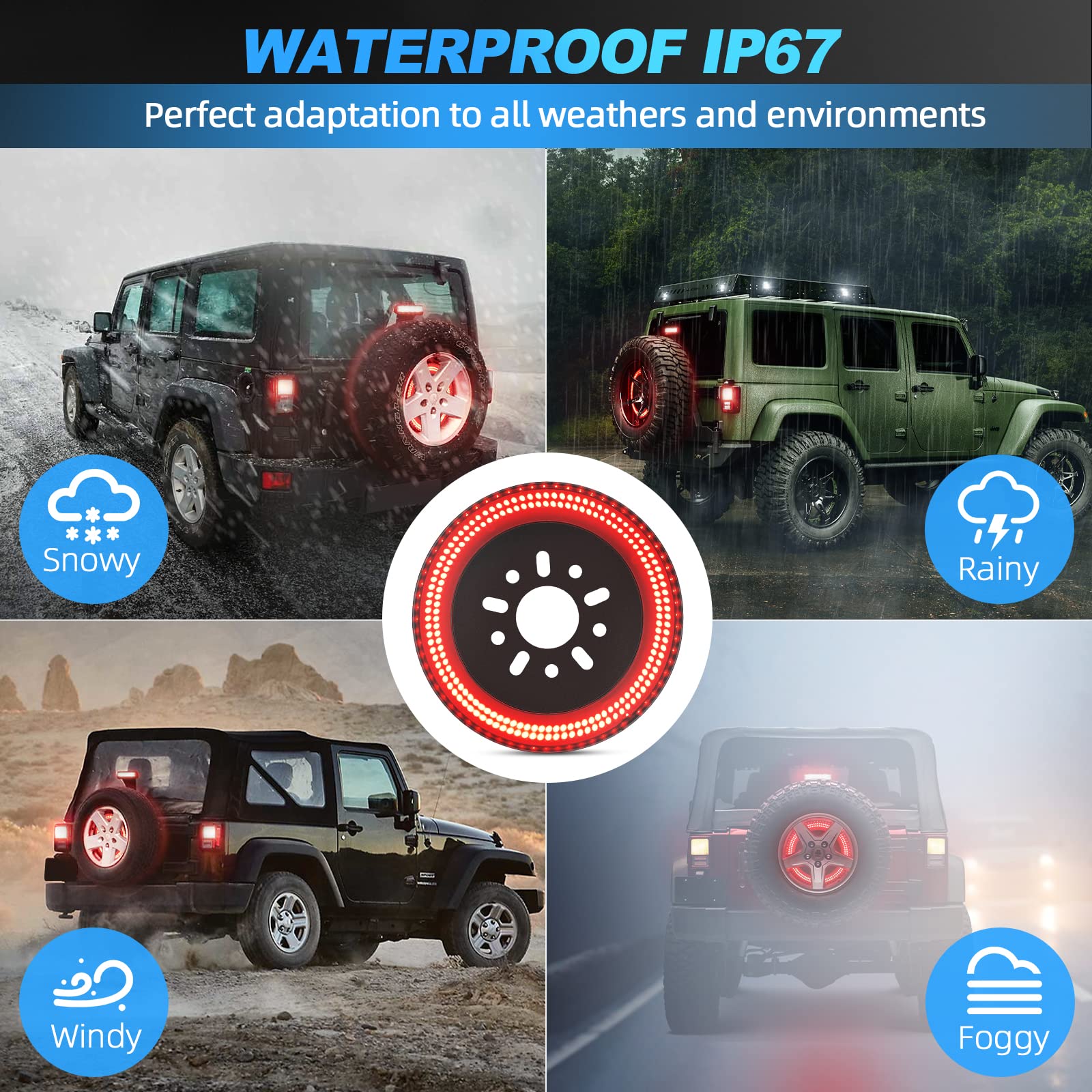 Suparee 3-Side Spare Tire Brake Light, 400Pcs Led Wheel Light, Plug-N-Play 3Rd Third Brake Light Fits For Jeep Wrangler 2007-201