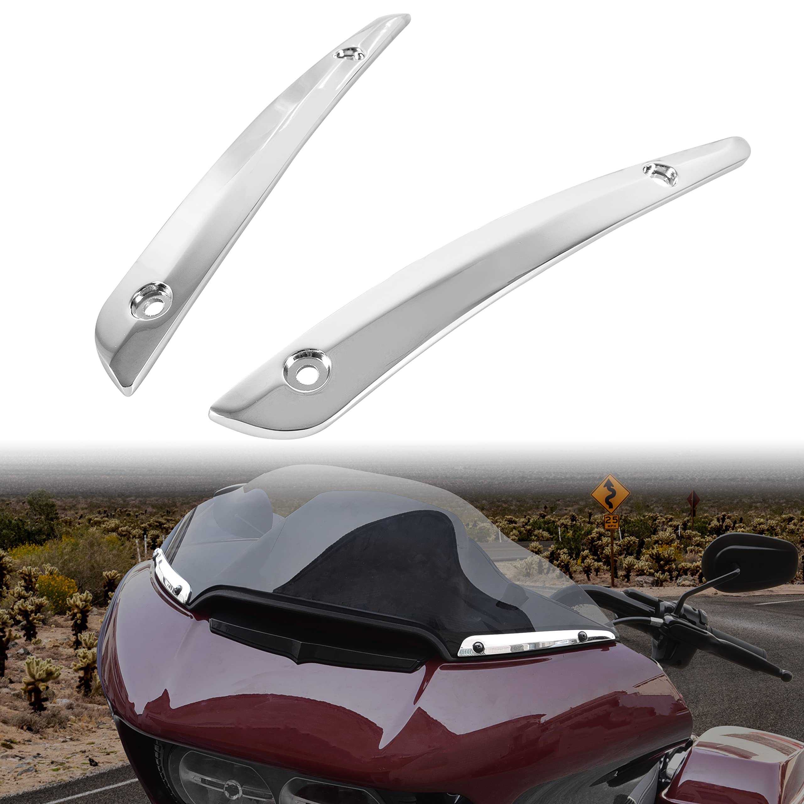 Veisutor Chrome Windshield Side Trim For Road Glide 15-23, Motorcycle Split Windshield Trim Windscreen Trim For Harley Road Glide Ultra Fltru Fltrx Special Fltrxs 2015-2023 Accessories (1 Pair)
