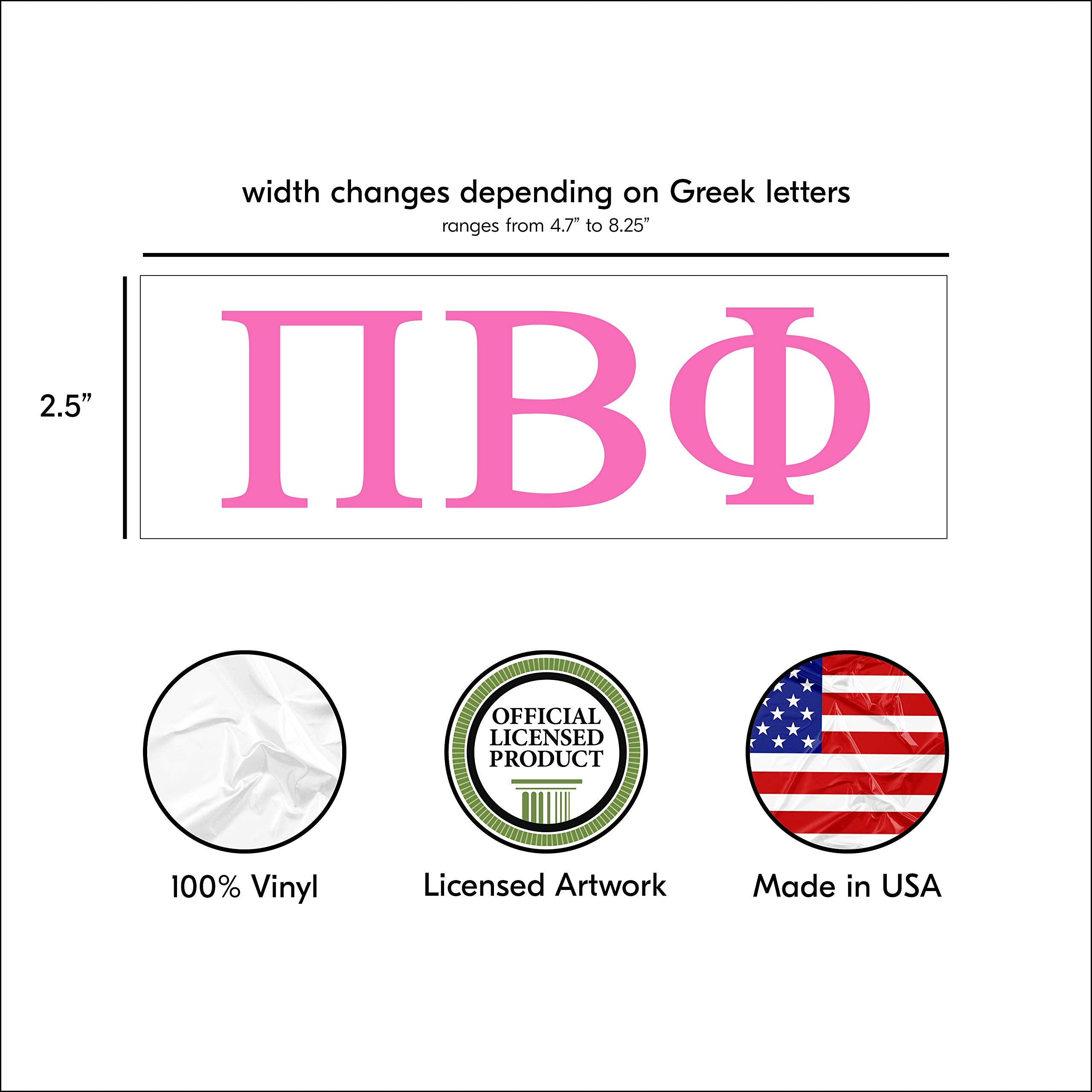 Pro-Graphx Pi Beta Phi Greek Sorority Sticker Decal, 2.5 Inches Tall, Pink