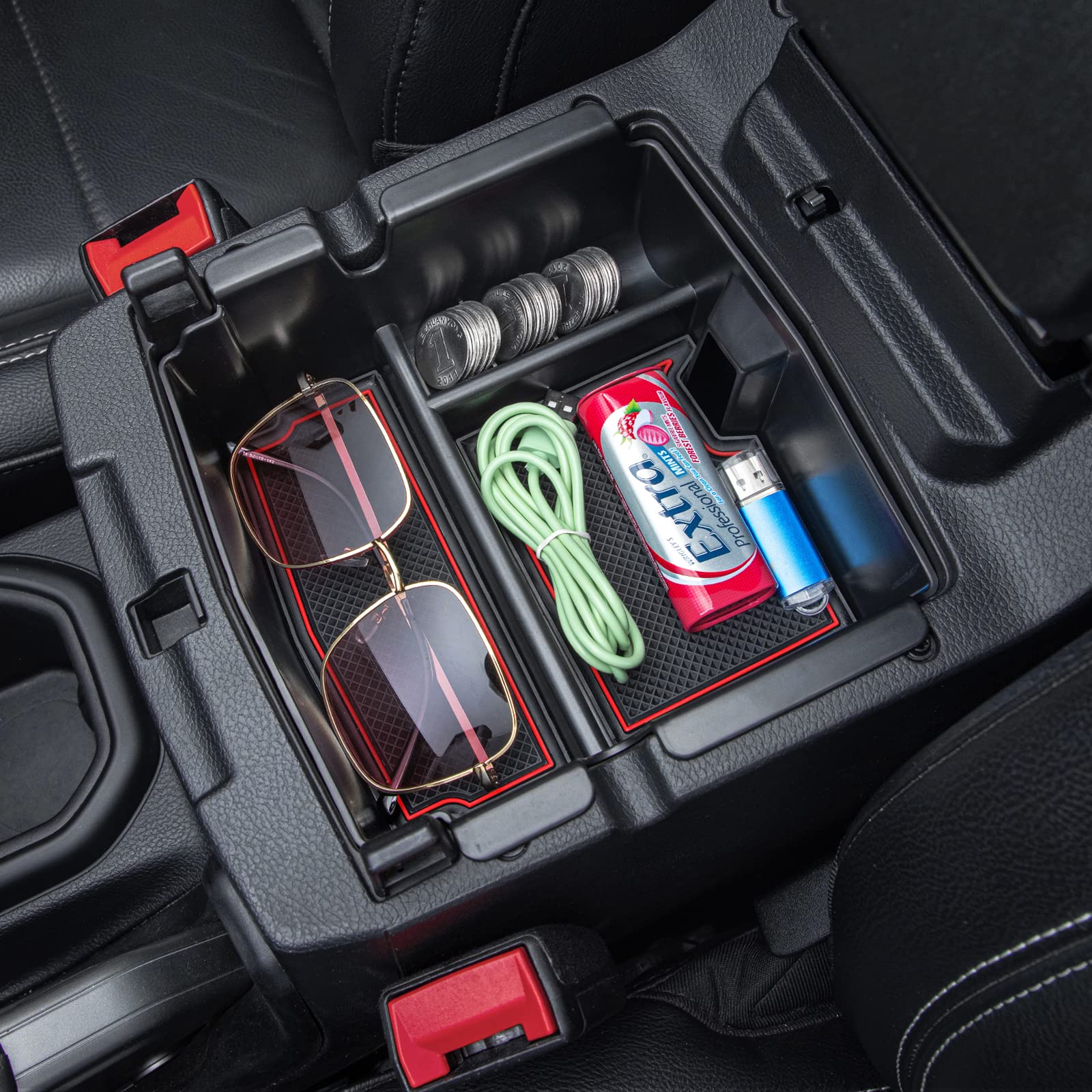 Pimcar Compatible With Jeep Wrangler Jl/Jlu 2018-2024 & Jeep Gladiator Jt 2020-2023 Center Console Organizer Armest Storage Tray (Not For Jk/Jku)-Red Trim