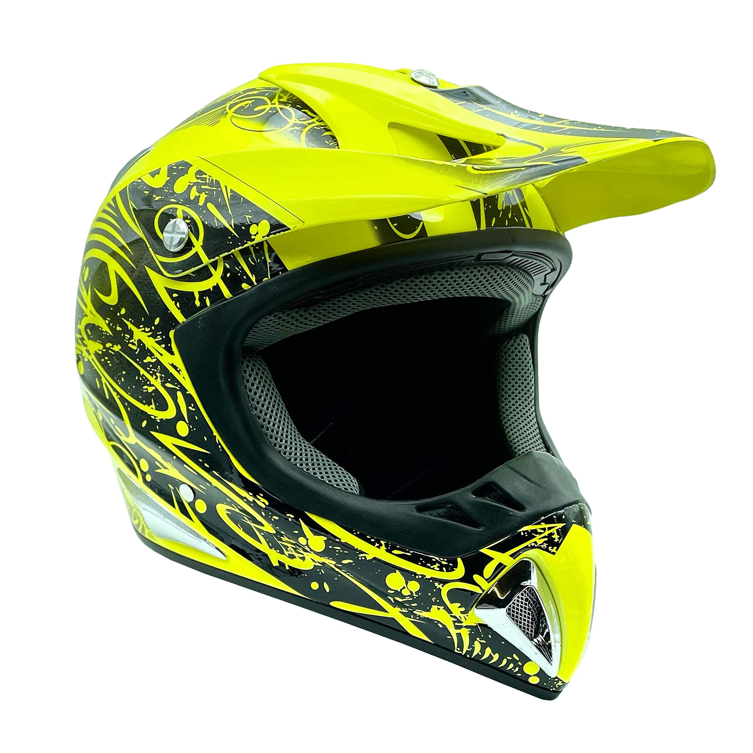 Typhoon Adult Teen Atv Mx Helmet Goggles Gloves Gear Combo Hiviz W/ Black Goggles & Gloves ( Small )