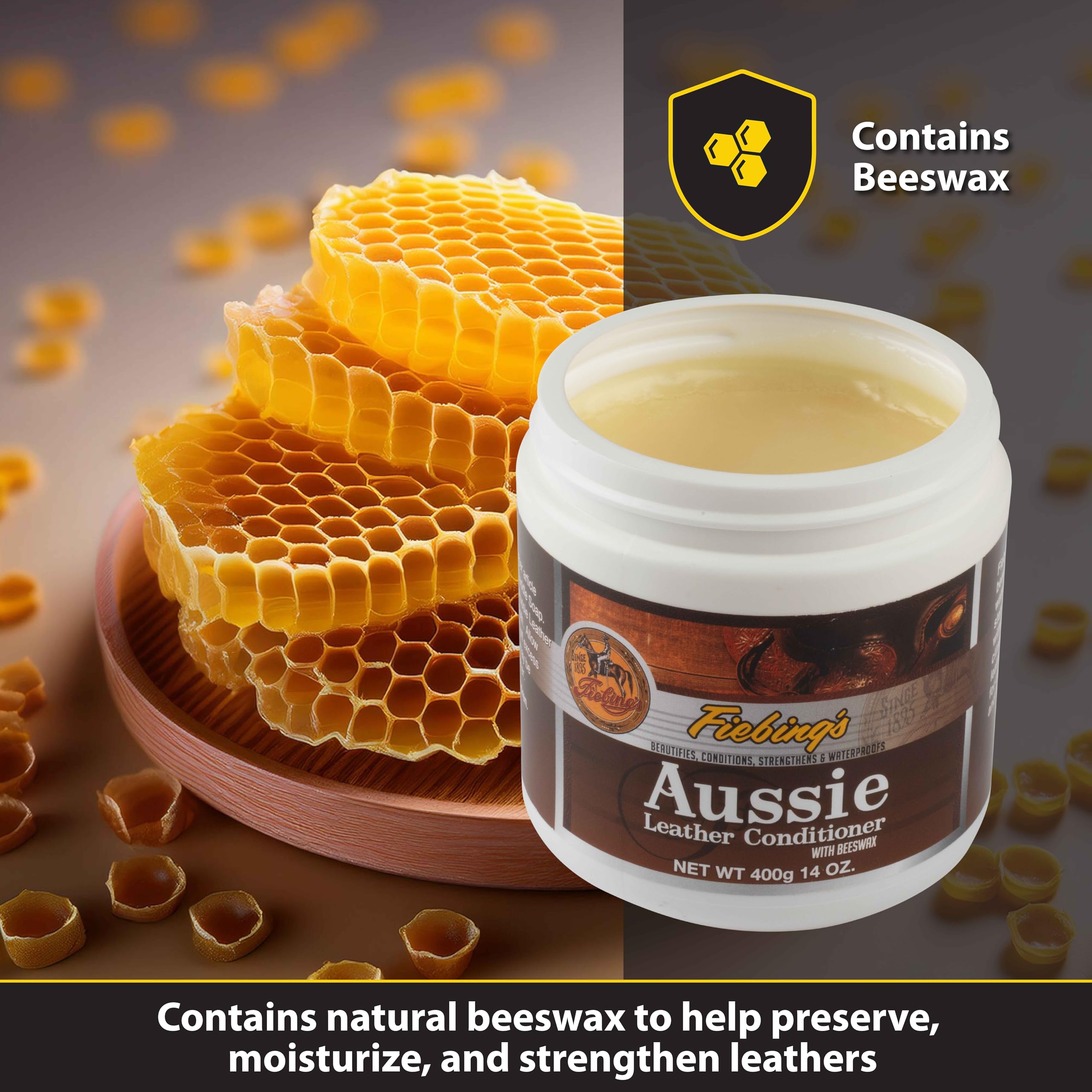 Fiebing's Aussie Leather Conditioner (14 oz) - Contains Beeswax to Withstand Hot Conditions - Preserve, Moisturize, Strengthen,