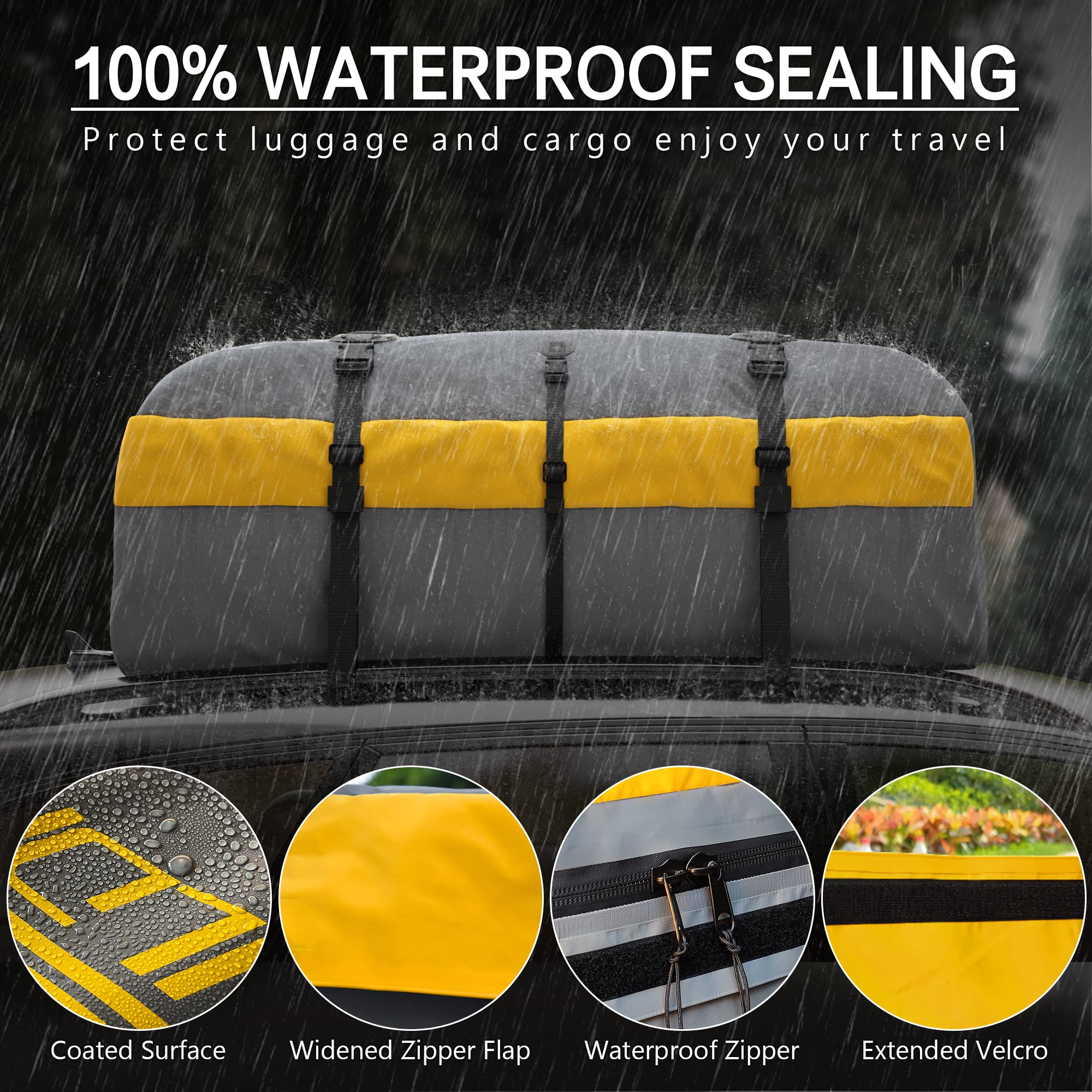 Car Roof Bag Rooftop Cargo Carrier, 21 Cubic Feet Waterproof Roof Luggage Cargo Carrier Bag With Anti-Slip Mat For All Cars Vehicles Suv With/Without Rack (With 2Pcs 4M Ratchet Straps)…