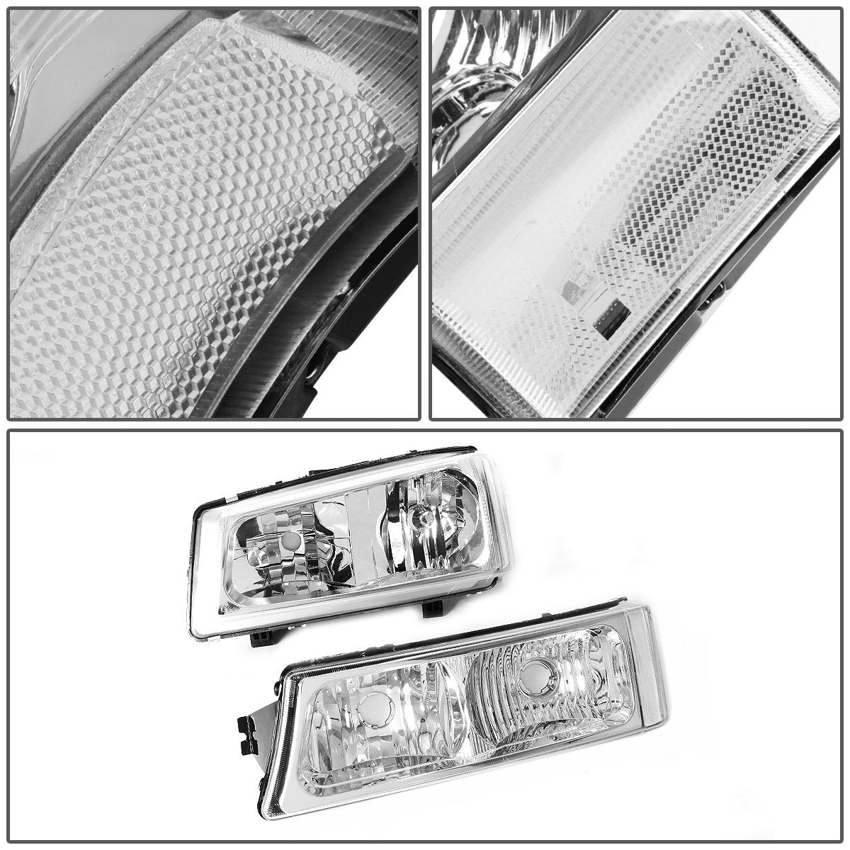 DNA MOTORING Headlight Assembly for 2003-2006 Chevy Silverado, Chrome/Clear, Model HL-OH-CS03-4P-CH-CL1, No Factory Cladding