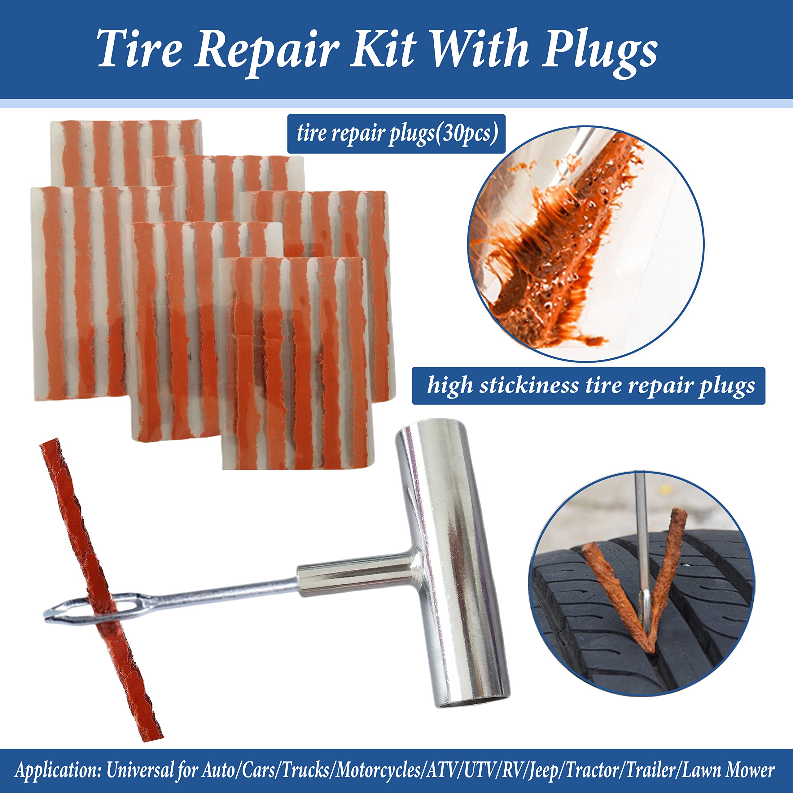 Tire Repair Kit, 68Pcs Heavy Duty Tire Plug Kit, Universal Tire Repair Tools Flat Tire Puncture Repair For Car, Motorcycle, Truc