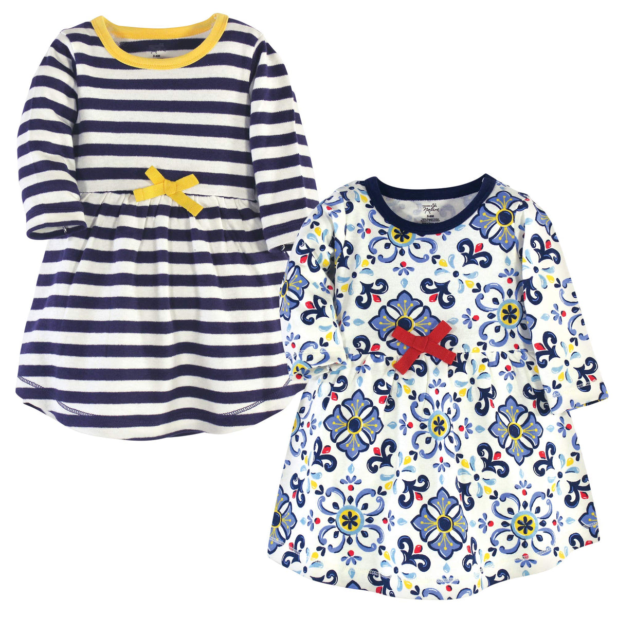 Touched By Nature Baby Girls Organic Cotton Short-Sleeve And Long-Sleeve Dresses Casual Dress, Pottery Tile Long Sleeve, 3T Us