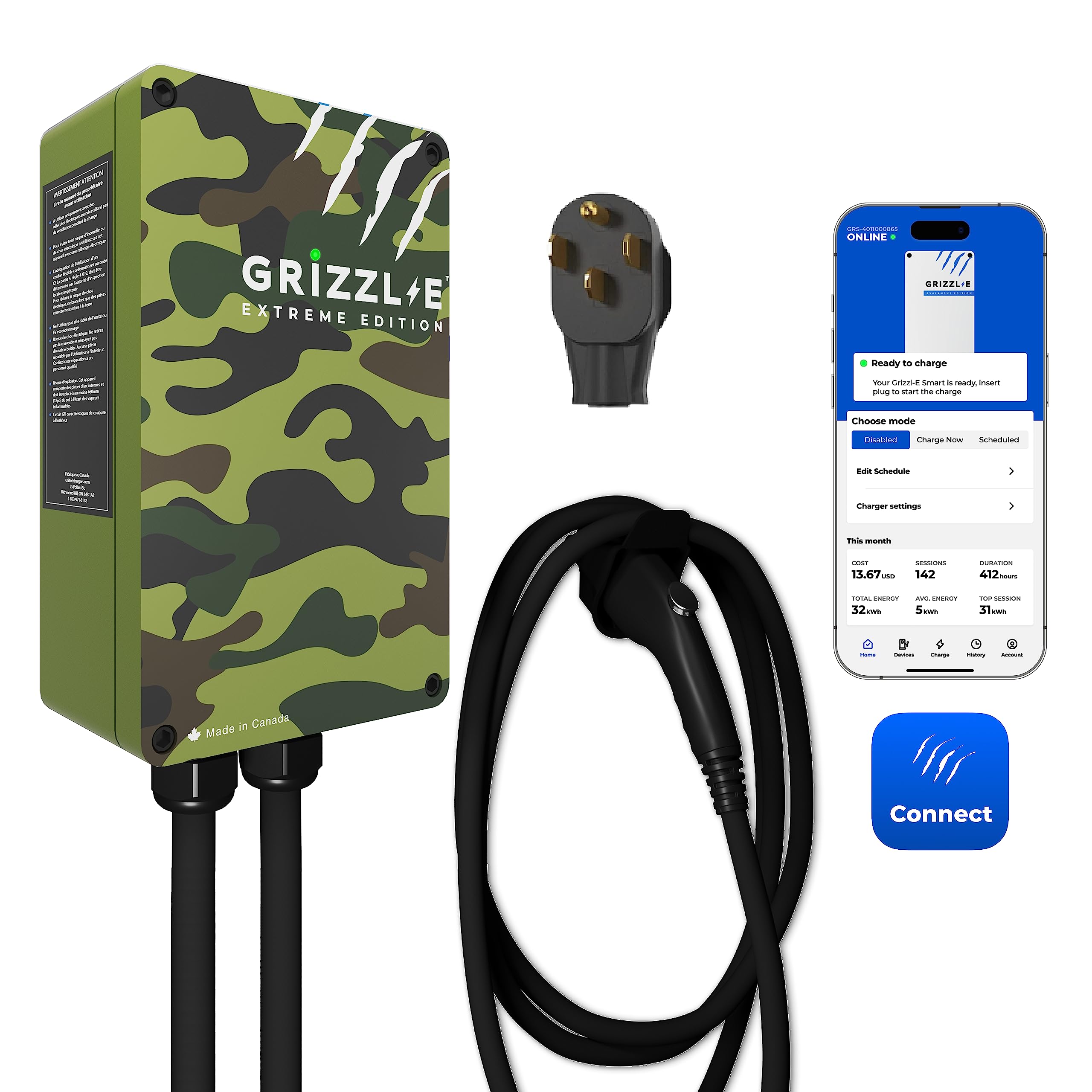 Grizzl-E Smart Level 2 240V / 40A Electric Vehicle (EV) Charger, Metal Case, UL Tested and Certified, Energy Star, Indoor/Outdoo