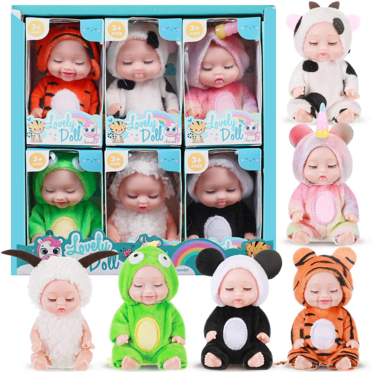 Hanaive 6 Pcs Mini Baby Dolls 4 Inch Christmas Baby Dolls Tiny Reborn Cute Baby Dolls Lifelike Realistic Baby Doll Holiday Birth