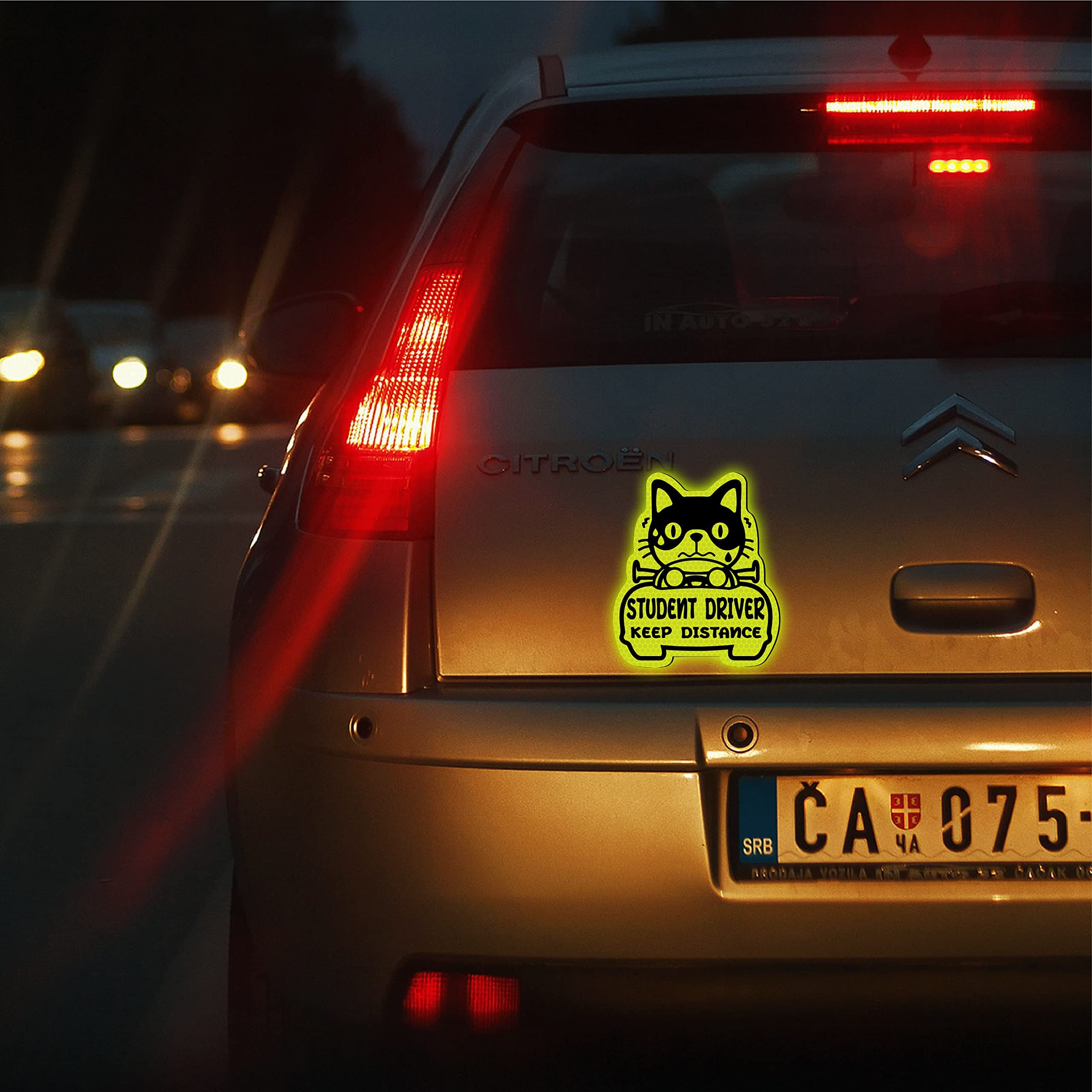 Tallew Set of 3 Reflective Student Driver Magnets - Classic Style Automotive Safety Decals, Keep Distance Sign for New Drivers